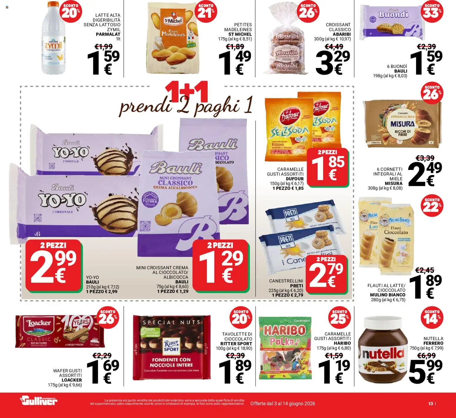 Volantino Gulliver del 03.06.2026 | Pagina: 13 | Prodotti: Cioccolato, Latte, Nutella, Croissant