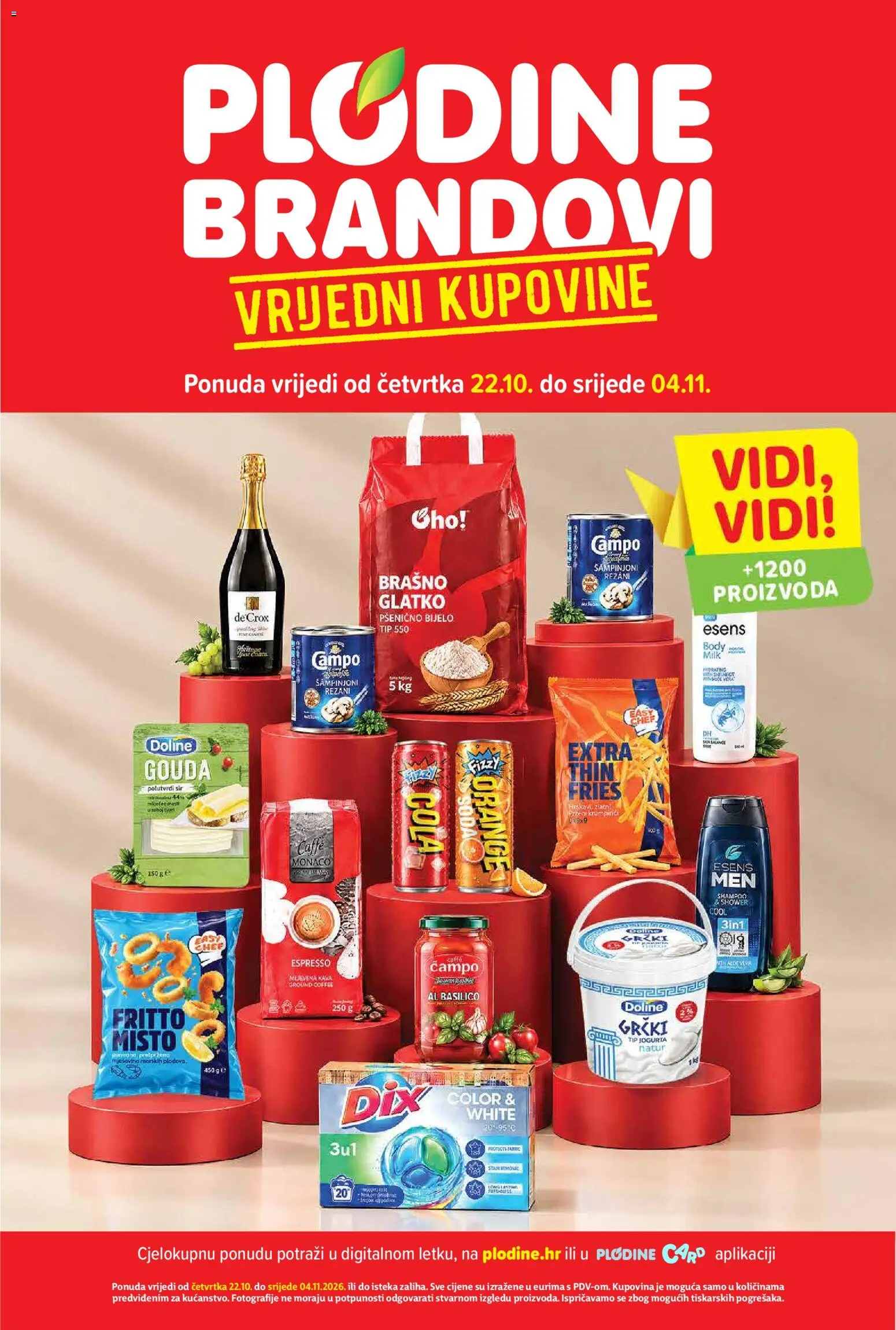 Plodine katalog | vrijedi od 22.10.2026 | Stranica: 1 | Proizvodi: Sir, Kava, Vino, Rajčica
