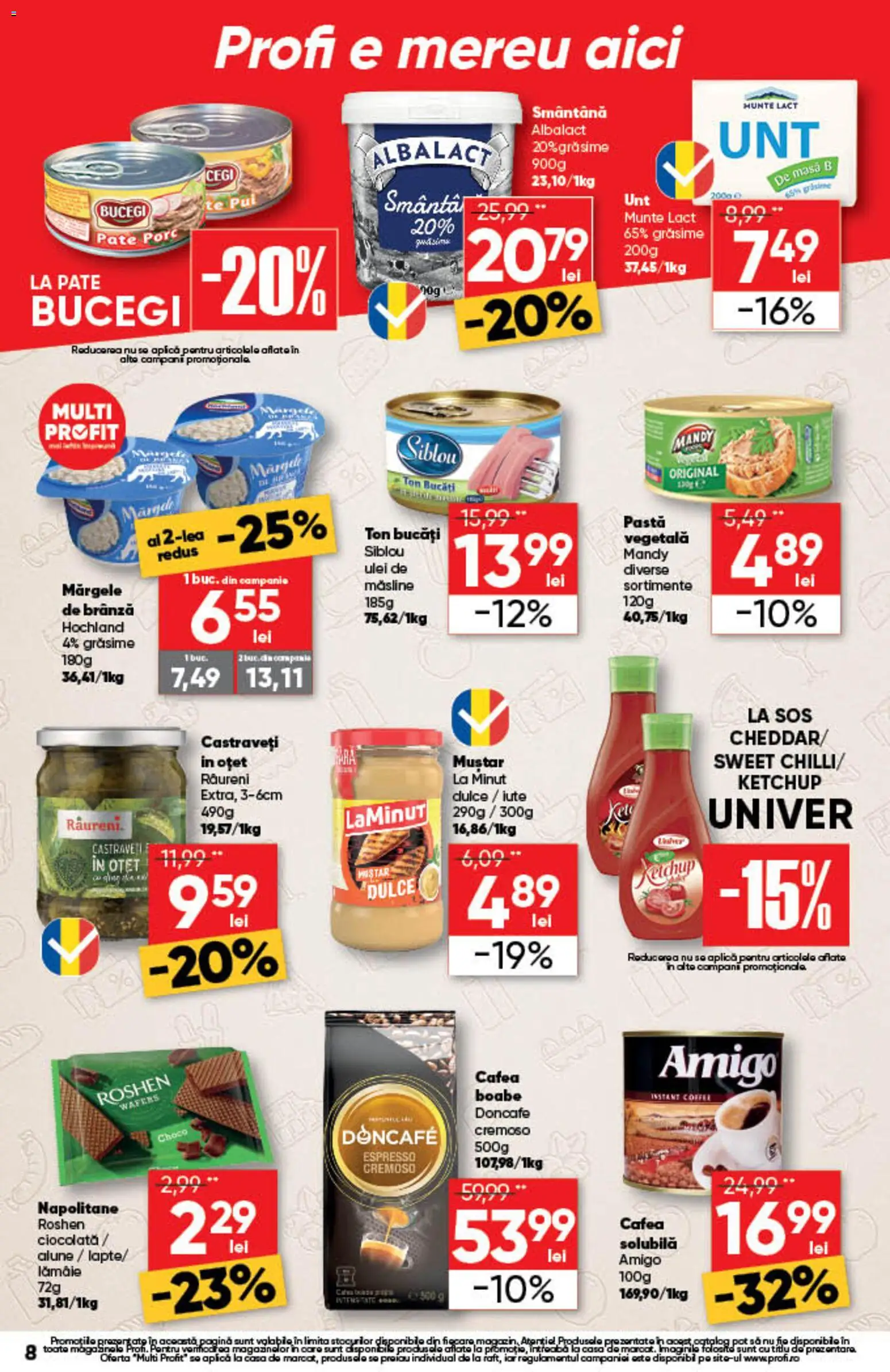 Noul catalog Profi – valabil de la 06.08.2026 | Pagină: 8 | Produse: Unt, Cafea, Muștar, Smântână