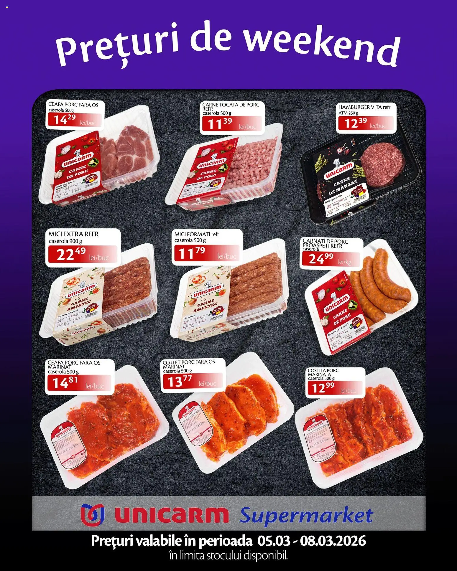Noul catalog Unicarm – valabil de la 05.03.2026 | Pagină: 2 | Produse: Lait de coco, Mici, Carne tocată, Cârnați