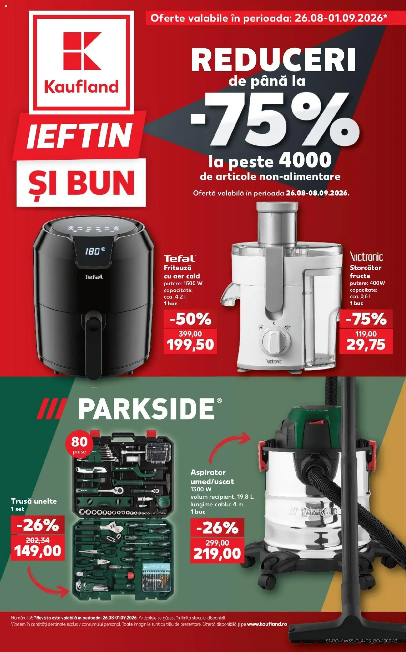 Noul catalog Kaufland – valabil de la 26.08.2026 | Pagină: 1 | Produse: Cablu, Aspirator, Friteuză, Parkside