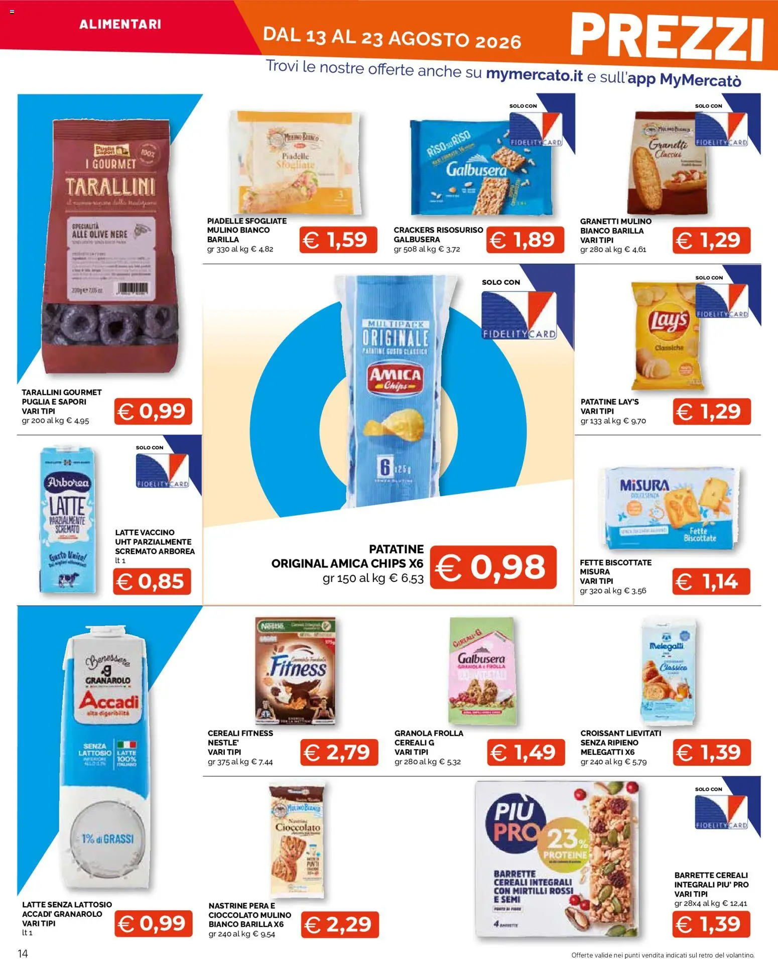 Volantino Mercatò del 13/08/2026 | Pagina: 14 | Prodotti: Barilla, Crackers, Pera, Mirtilli rossi