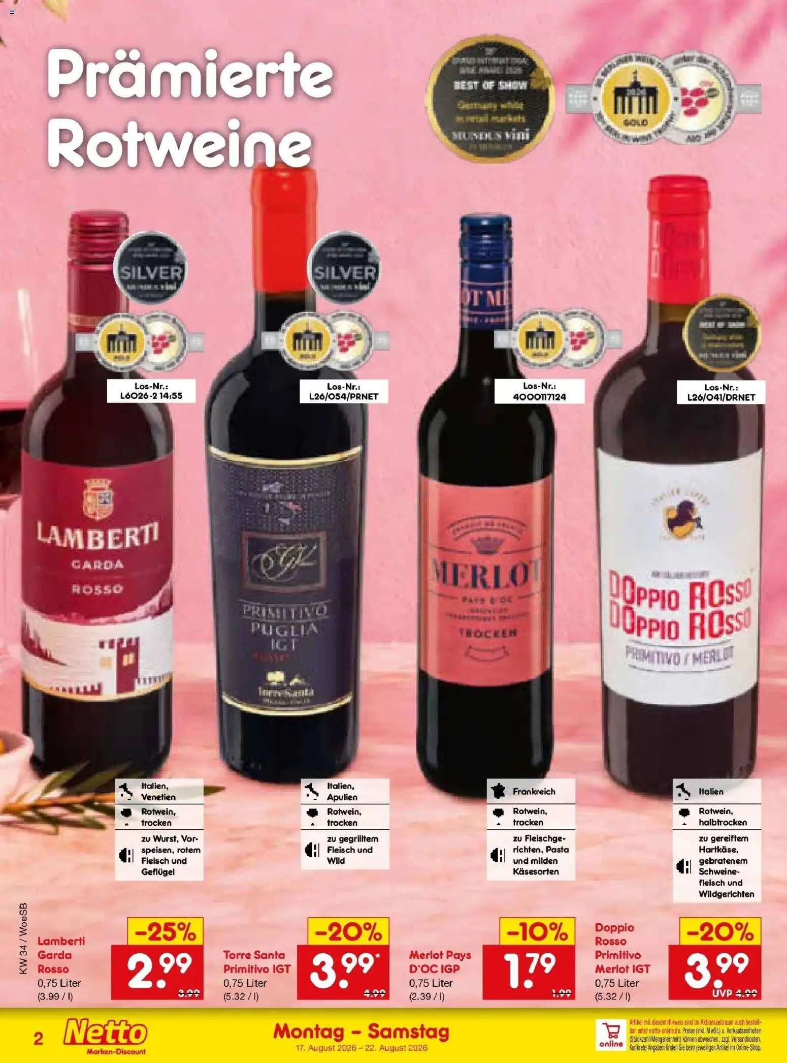 Netto Marken-Discount Prospekt Gemmingen – gültig ab 17.08.2026 | Seite: 46 | Produkte: Merlot, Pasta, Fleisch