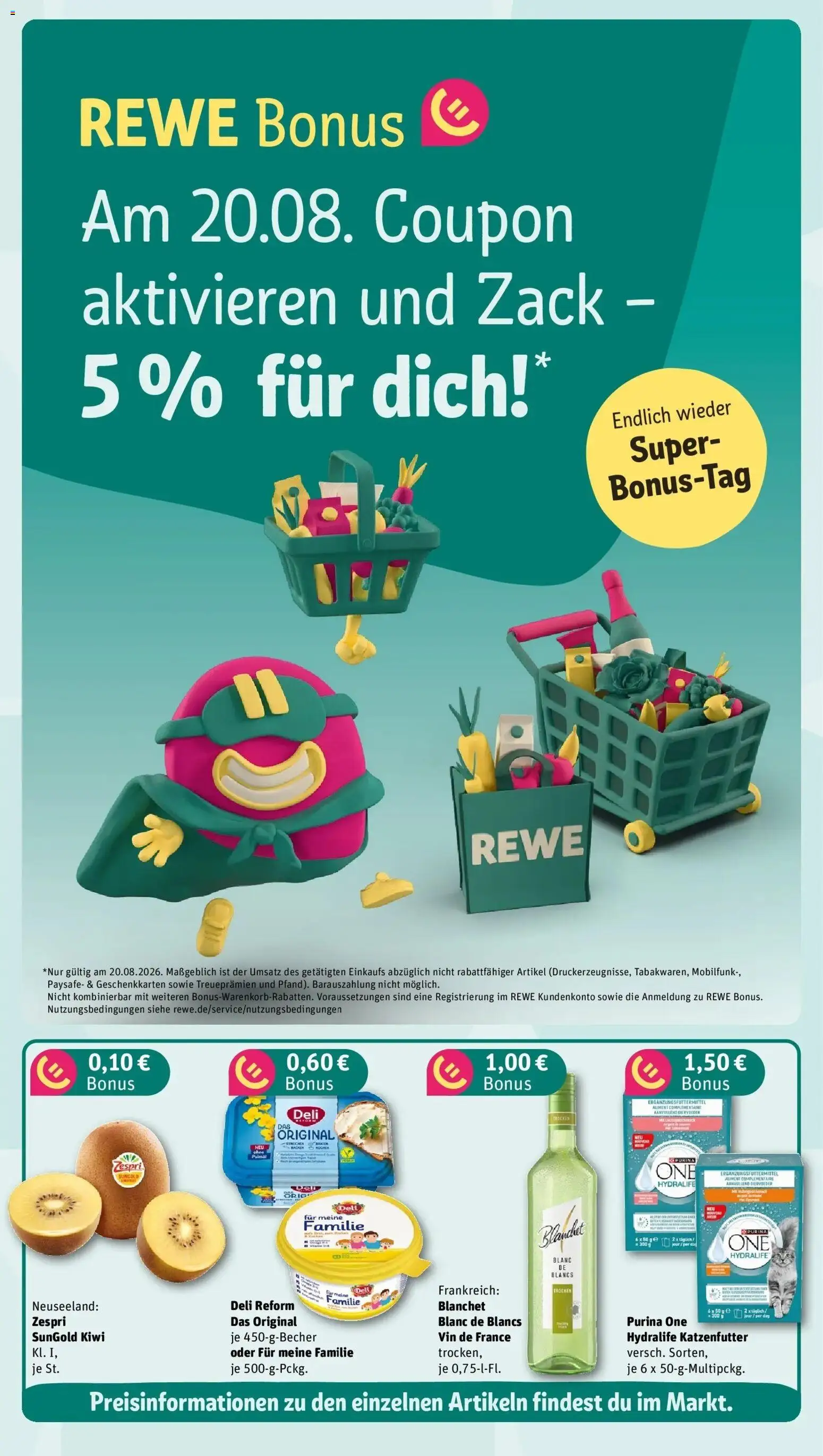 REWE Prospekt ab 17.08.2026 zum Blättern » Angebote | Seite: 3 | Produkte: Purina one, Katzenfutter, Kiwi, Deli reform
