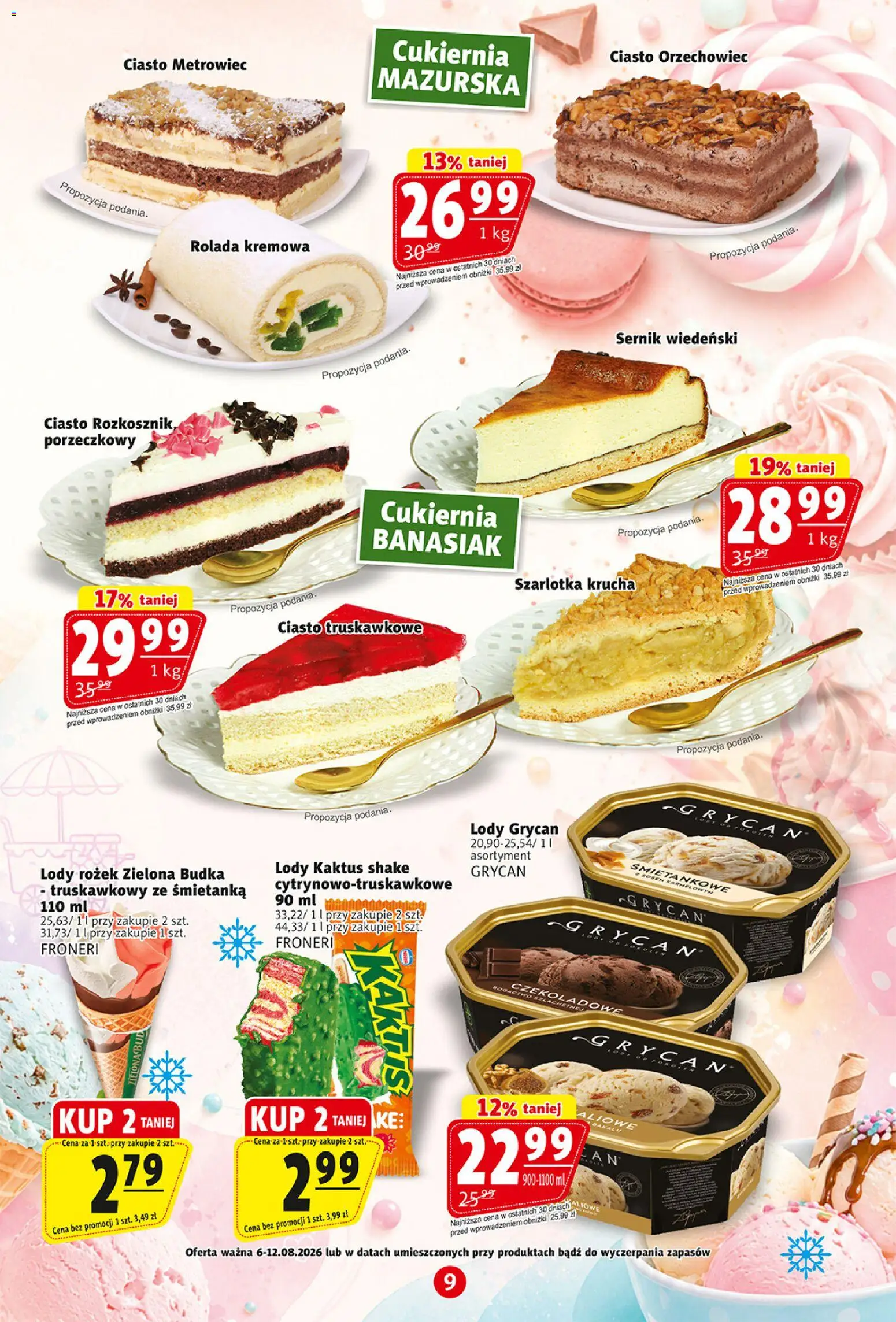 Prim Market gazetka od 06.08.2026 | Strona: 9 | Produkty: Rolada, Ciasto, Lody Grycan, Lody