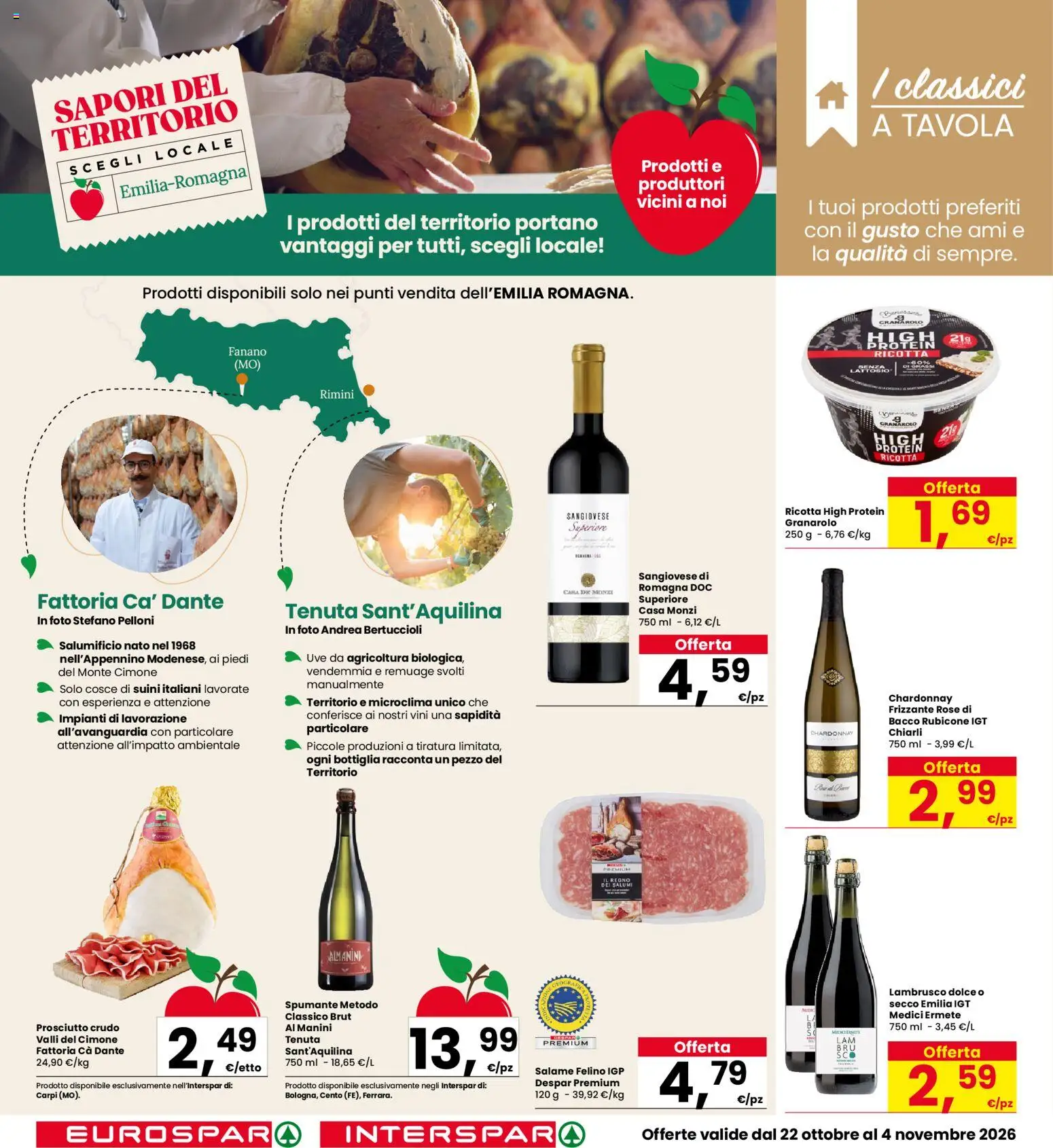 Volantino Eurospar del 22/10/2026 | Pagina: 8 | Prodotti: Prosciutto Crudo, Prosciutto, Spumante, Ricotta