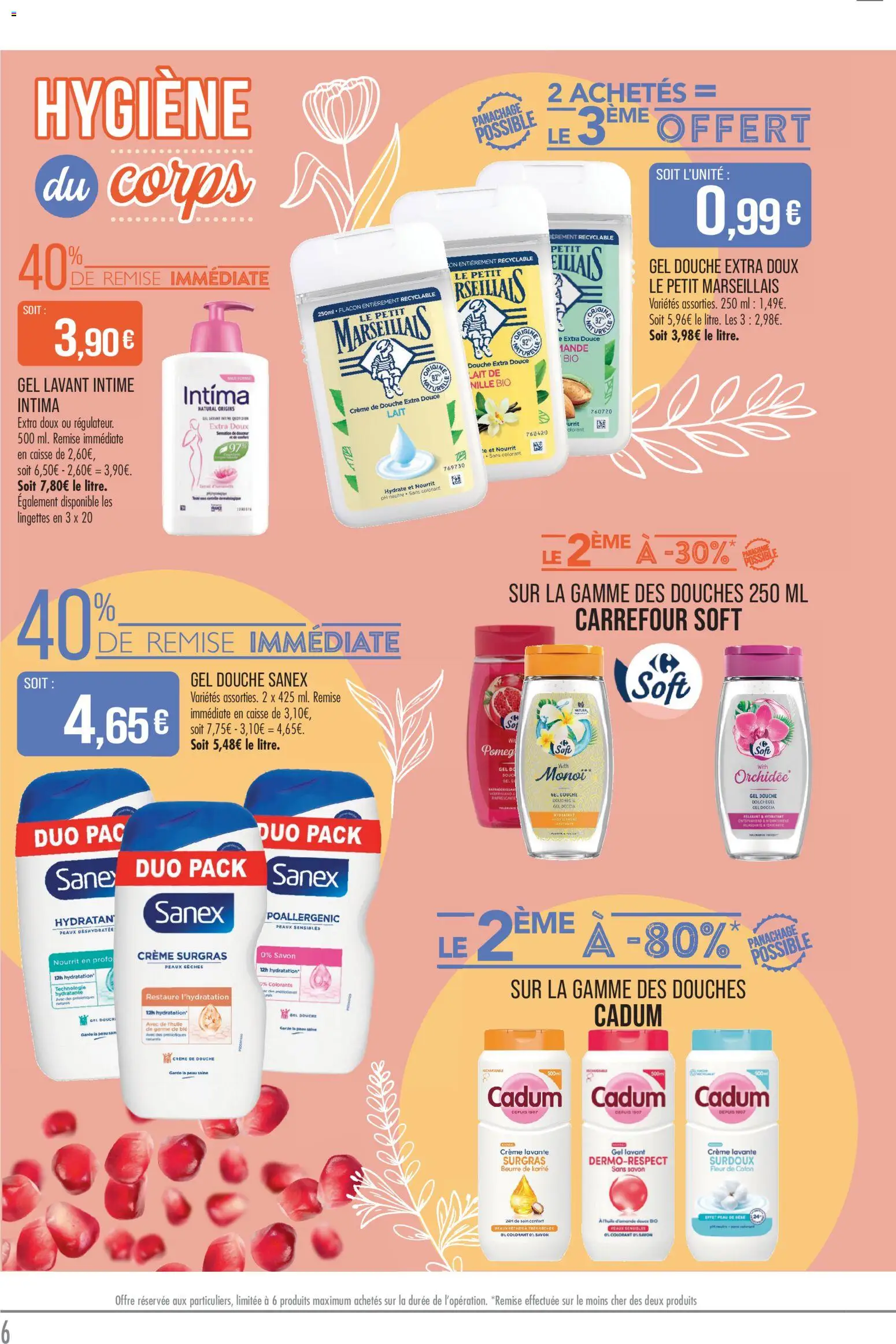 {H1} | Page: 6 | Produits: Coton, Douche Sanex, Savon, Crème