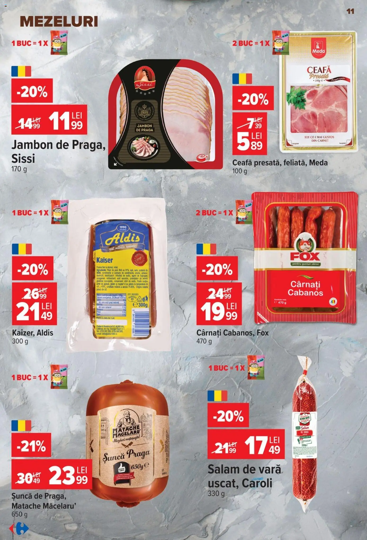 Noul catalog Carrefour – valabil de la 14.10.2026 | Pagină: 11 | Produse: Sunca praga, Fox, Cabanos, Salam
