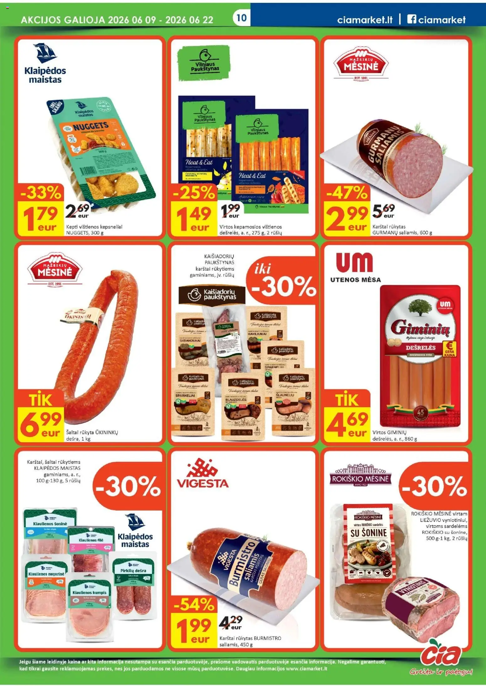 ČIA MARKET akcijos nuo 09.06.2026 | Puslapis: 10 | Prekių: Vištienos, Saliamis, Kumpis, Dešra