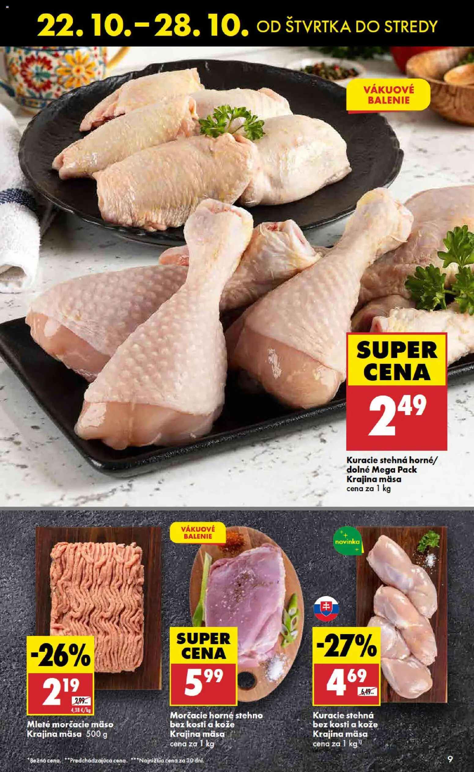 Nové Biedronka akcie – leták je platný od 22.10.2026 | Strana: 9 | Produkty: Mäso, Morčacie mäso, Kuracie stehná, Stehná