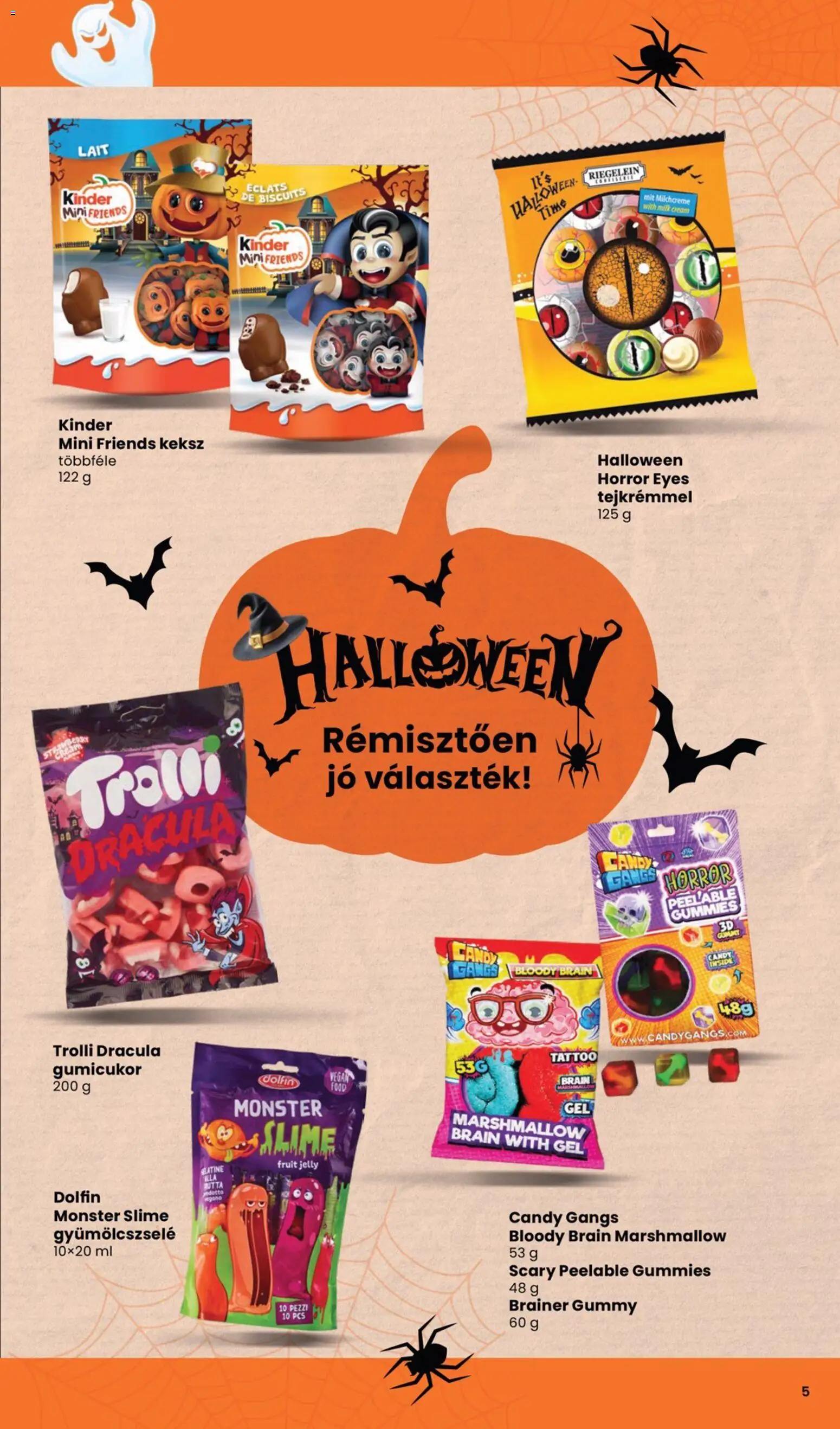 Spar akciós ujság - amely érvényes a következő dátumtól: 2026.10.01. | Oldal: 5 | Termékek: Slime, Gumicukor, Kinder, Gél