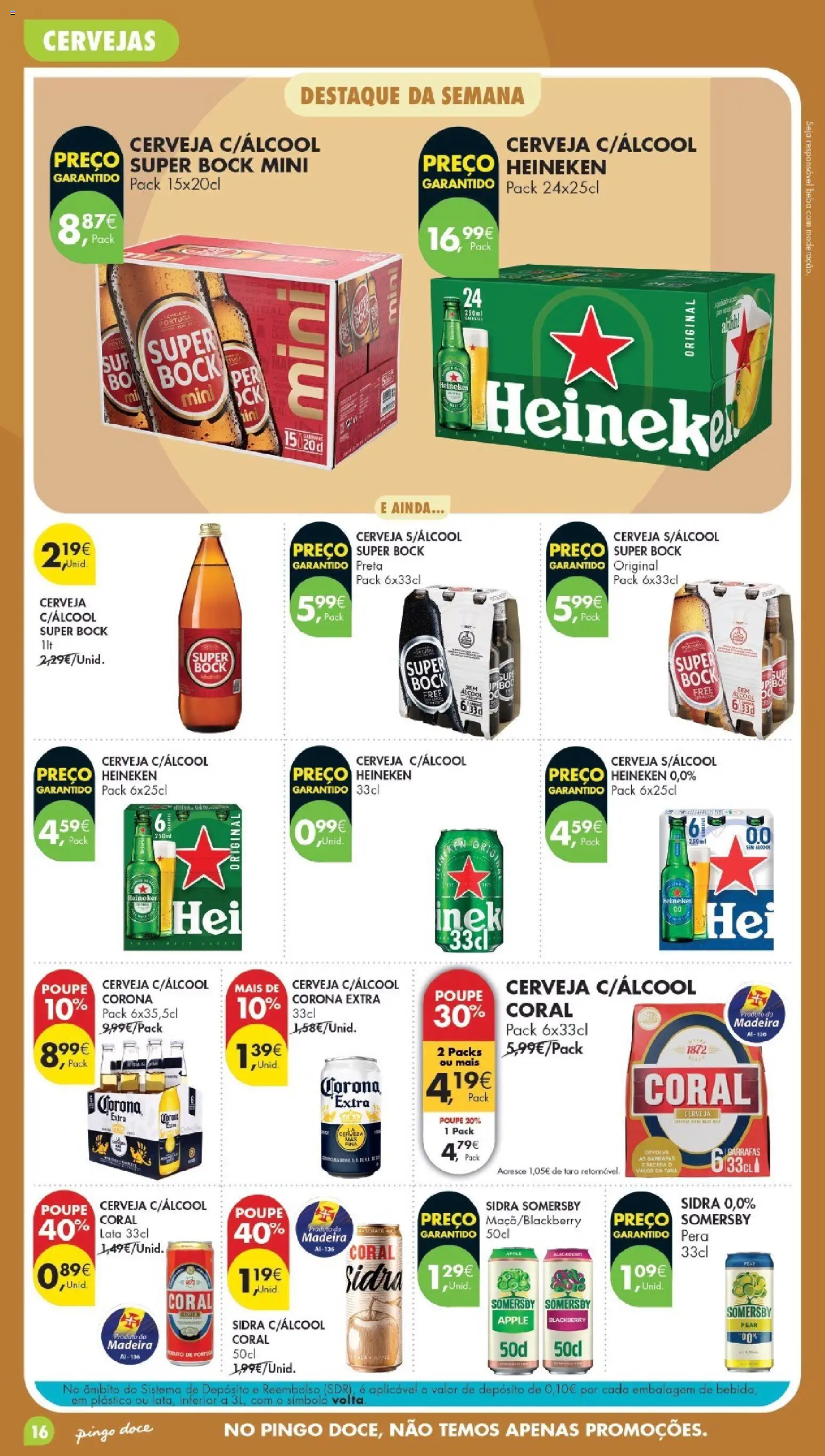 Pingo Doce Folheto Poupe Este Fim de Semana │ válido de 13/10/2026 | Página: 16 | Produtos: Sidra, Corona Extra, Super bock, Cerveja