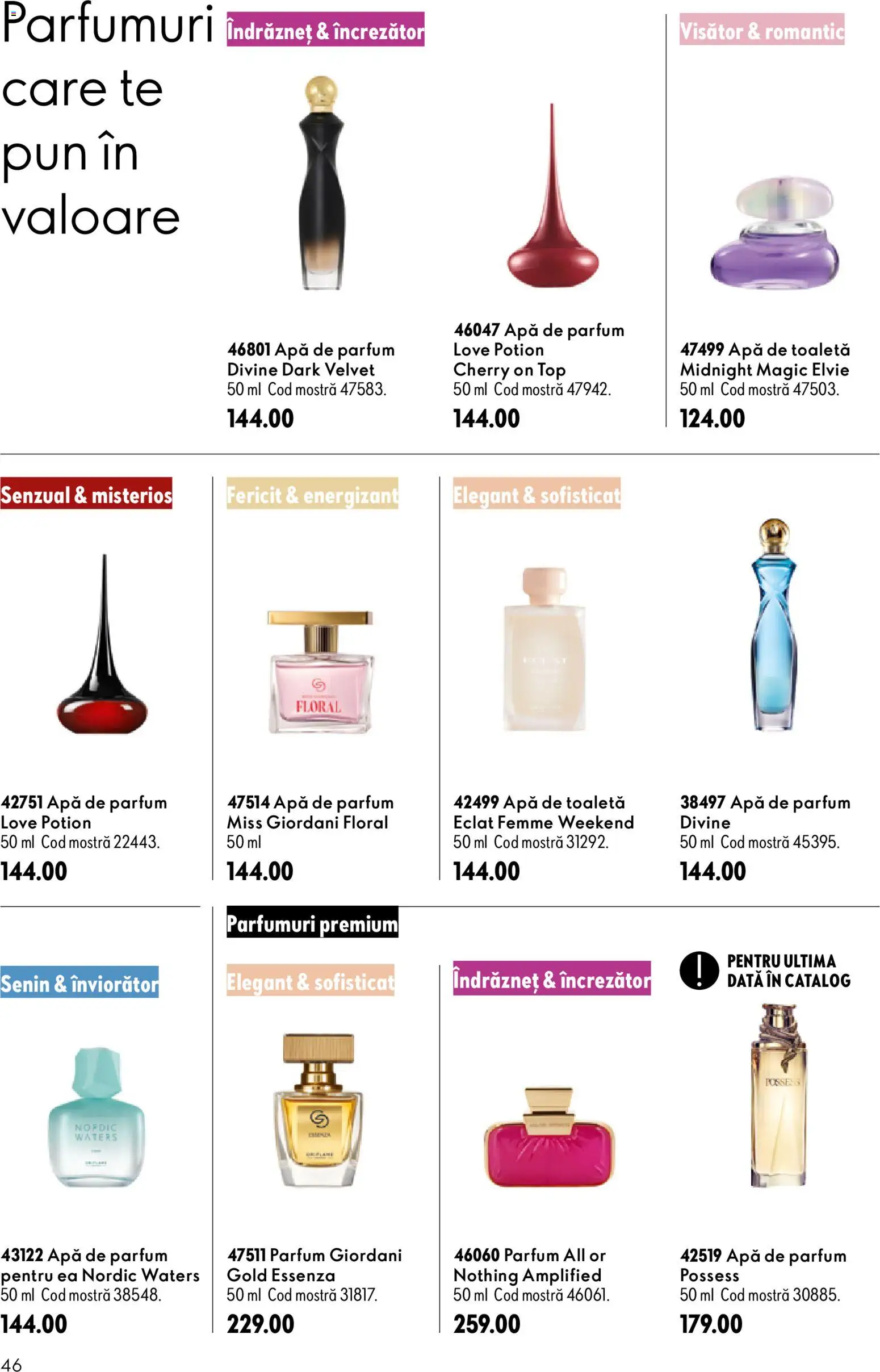 Noul catalog Oriflame – valabil de la 09.09.2026 | Pagină: 46 | Produse: Premium, Top, Magic, Apă
