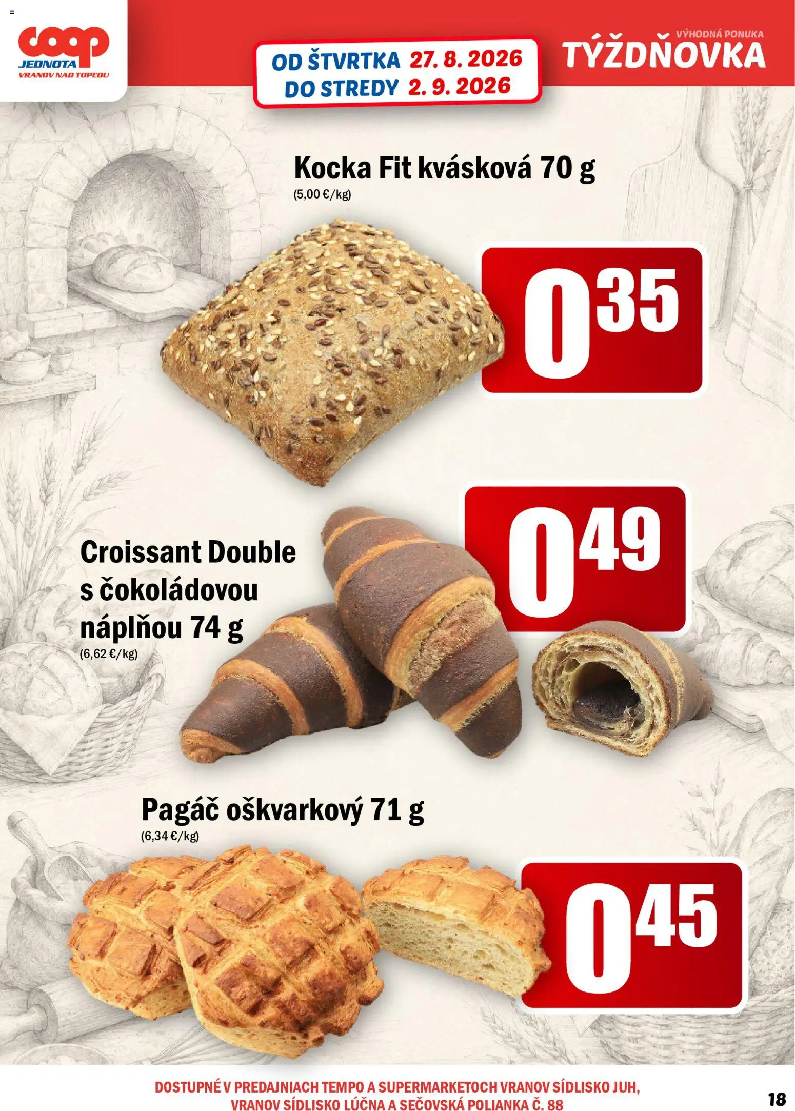 Nové COOP Jednota akcie – leták je platný od 27.08.2026 | Strana: 18 | Produkty: Croissant