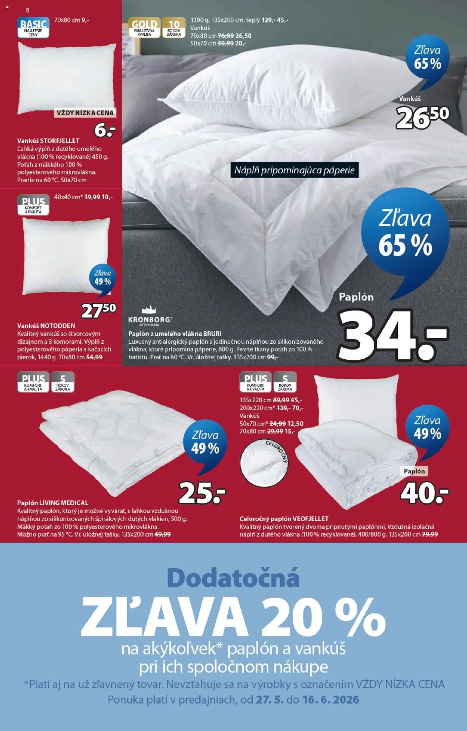 Nové JYSK akcie – leták je platný od 27.05.2026 | Strana: 8 | Produkty: Vankúš