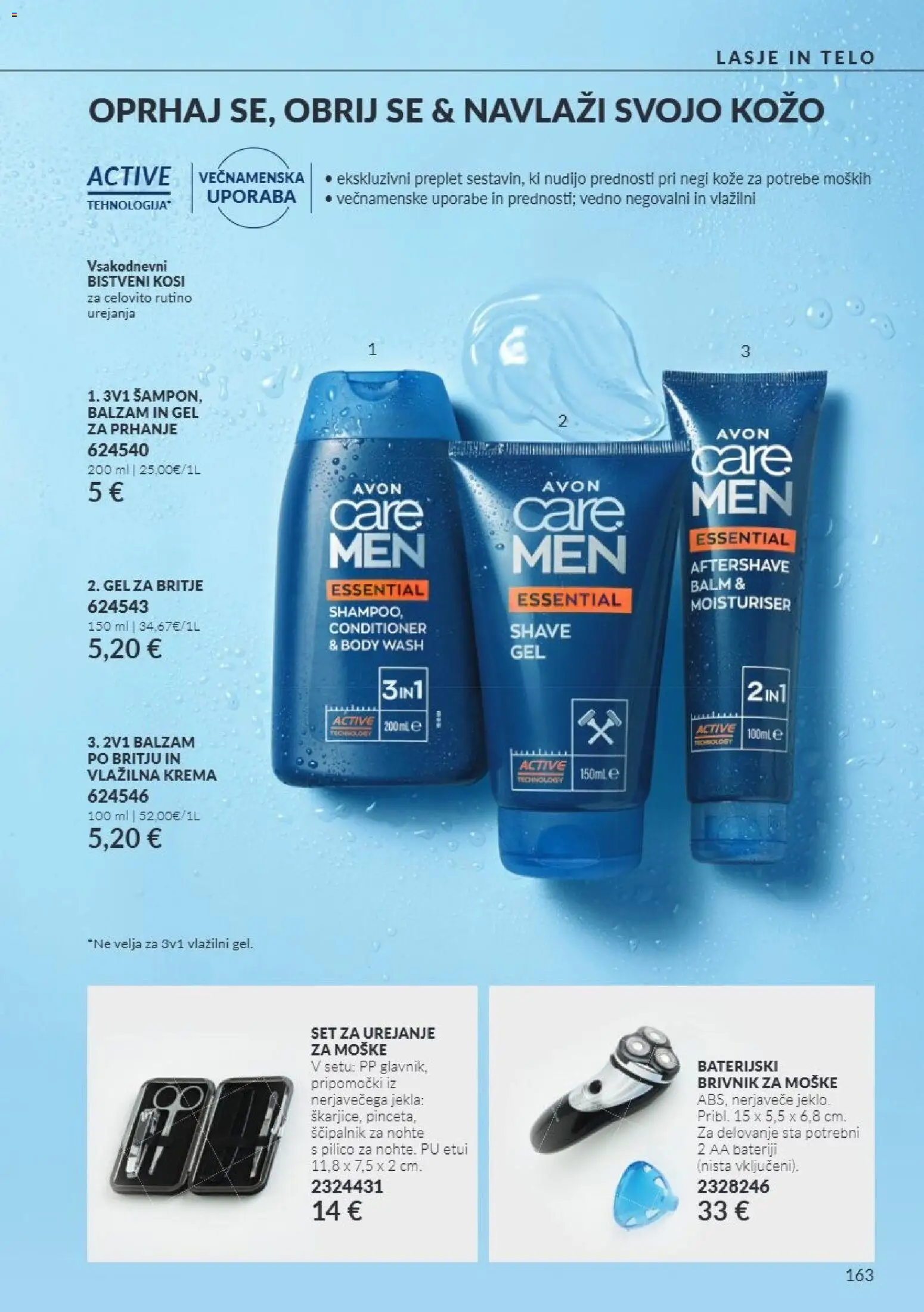 Novi Avon katalog ponudbe – veljaven od 01.10.2026 | Stran: 163 | Izdelki: Gel za prhanje, Gel za britje, Krema, Brivnik
