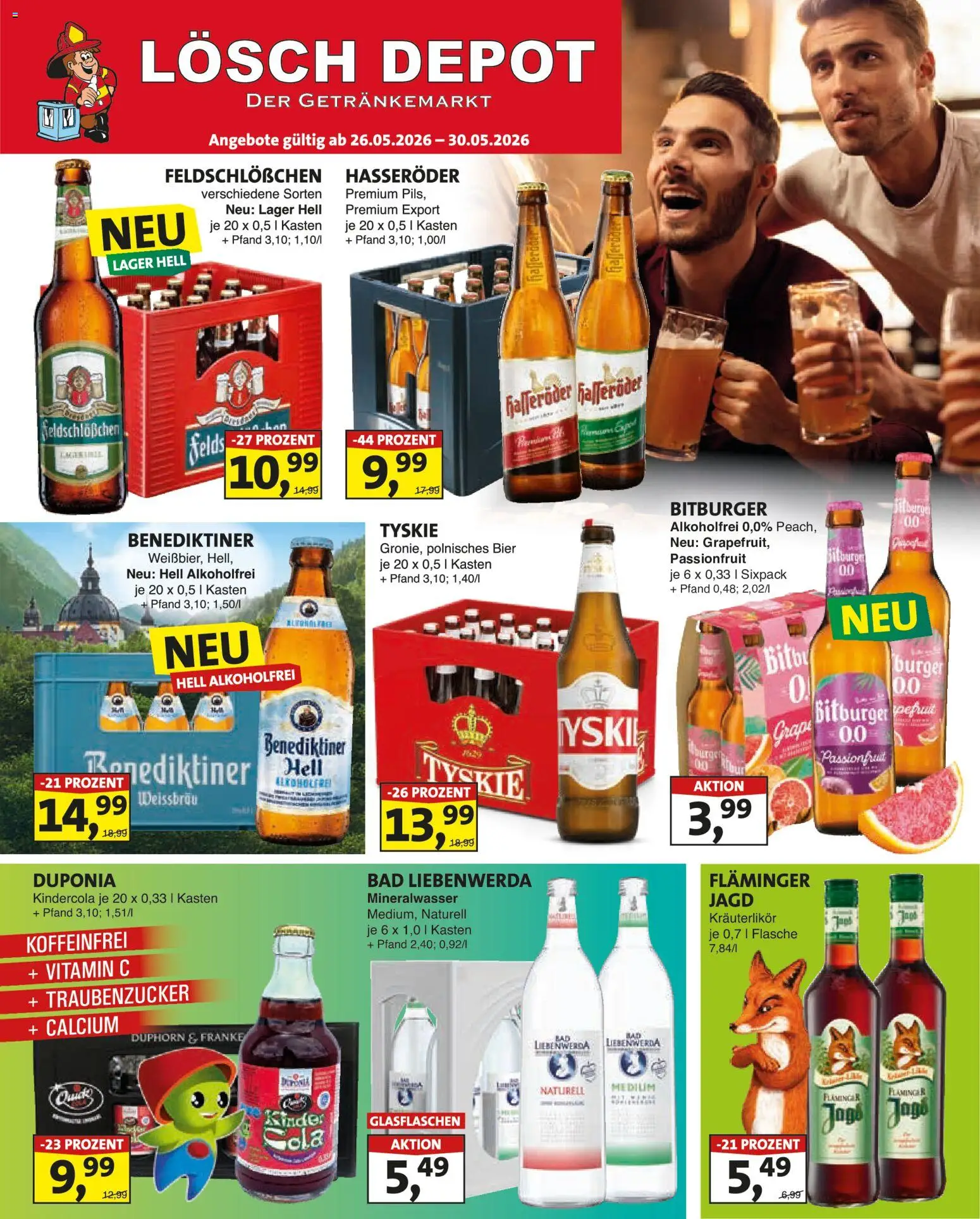Lösch Depot Prospekt – gültig ab 26.05.2026 | Seite: 1 | Produkte: Tyskie, Bad, Mineralwasser, Hasseröder