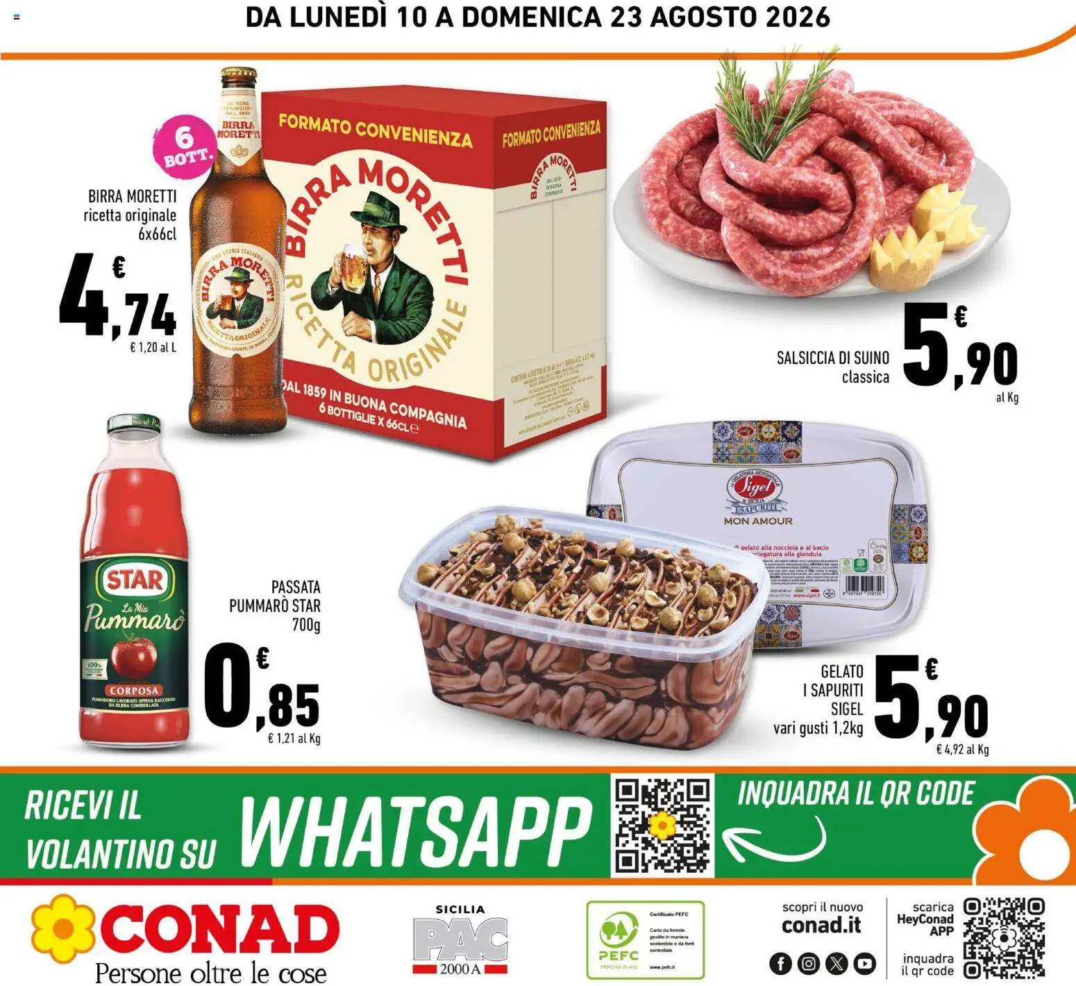 Volantino Conad del 10/08/2026 | Pagina: 24 | Prodotti: Birra, Suino, Salsiccia, Birra Moretti