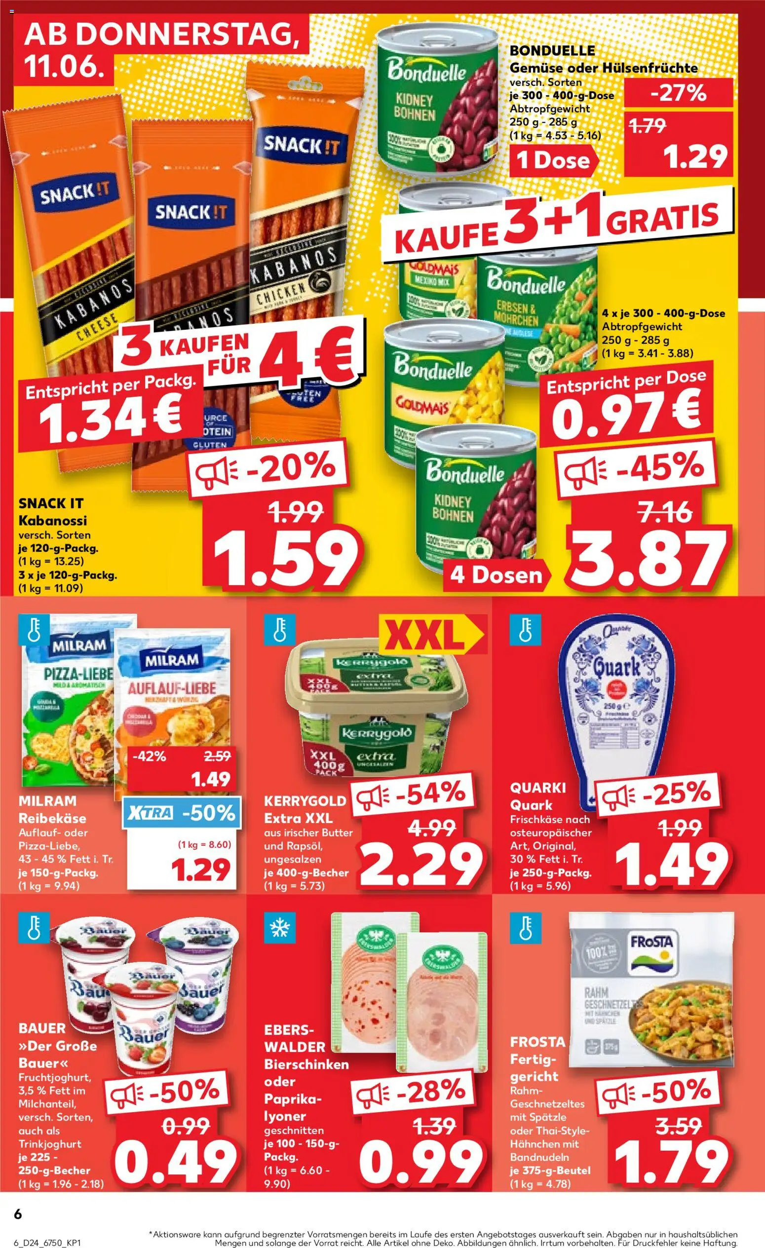 Kaufland Prospekt – gültig ab 11.06.2026 | Seite: 6 | Produkte: Trinkjoghurt, Gemüse, Milram, Reibekase