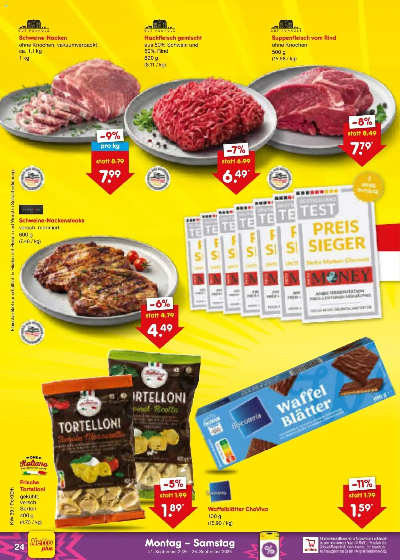 Netto Marken-Discount Prospekt Selb – gültig ab 21.09.2026 | Seite: 36 | Produkte: Schweinenacken, Suppenfleisch, Wurst, Hackfleisch