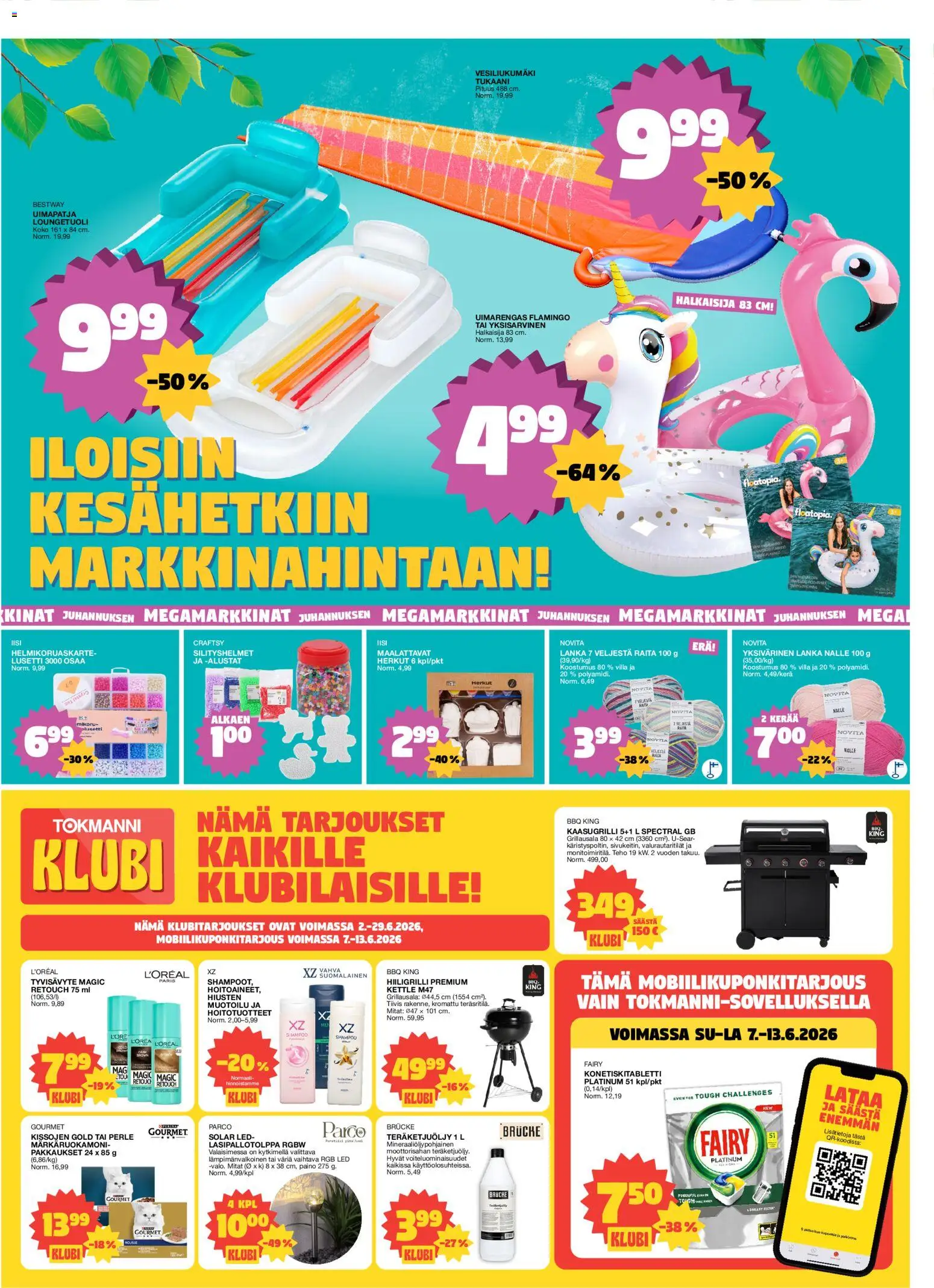 Tokmanni tarjoukset – voimassa 08.06.2026 alkaen | Sivu: 7 | Tuotteet: Kaasugrilli, Mousse, Hiiligrilli