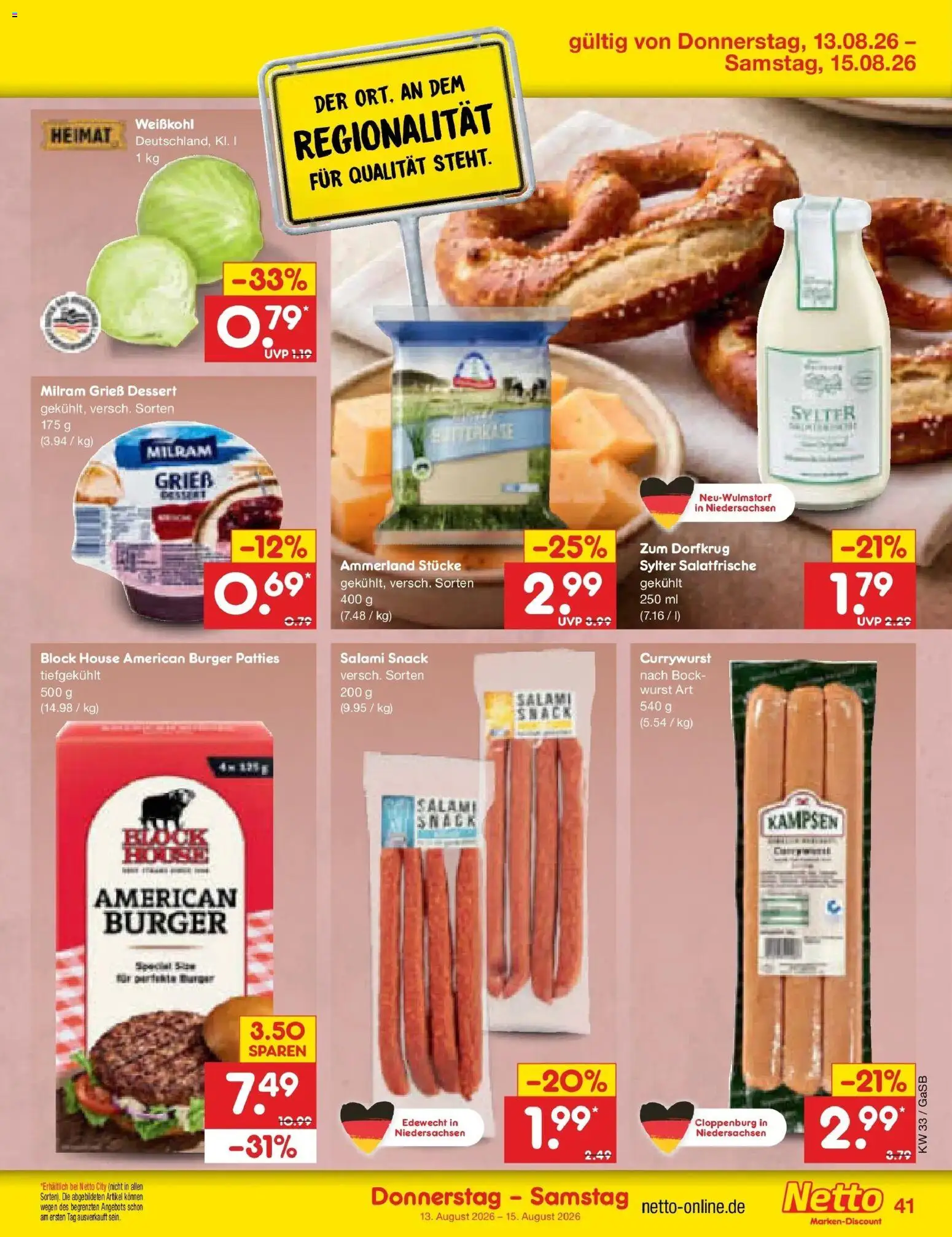 Netto Marken-Discount Prospekt – gültig ab 10.08.2026 | Seite: 57 | Produkte: Burger, Milram, Wurst, Salami