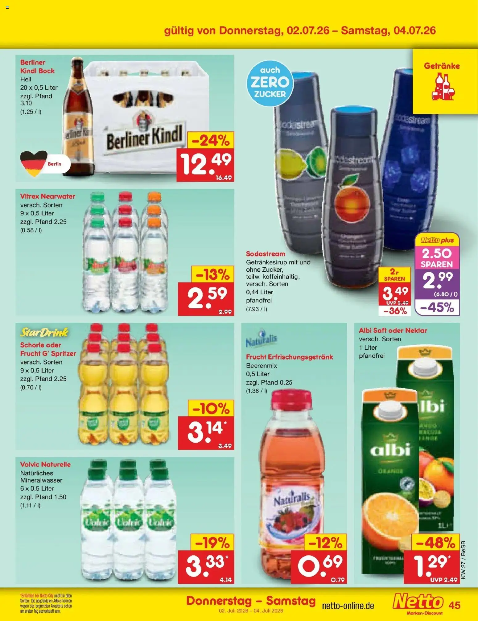 Netto Marken-Discount Prospekt Kremmen – gültig ab 29.06.2026 | Seite: 65 | Produkte: Mineralwasser, Zucker, Saft, Volvic