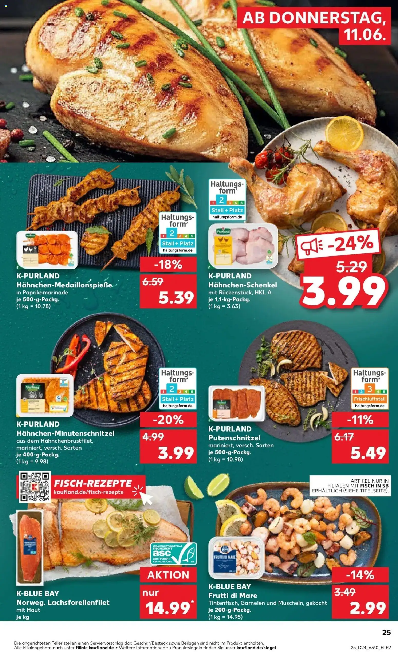 Kaufland Prospekt Bamberg – gültig ab 11.06.2026 | Seite: 25 | Produkte: Hahnchenschenkel, Garnelen, Schnitzel, Putenschnitzel
