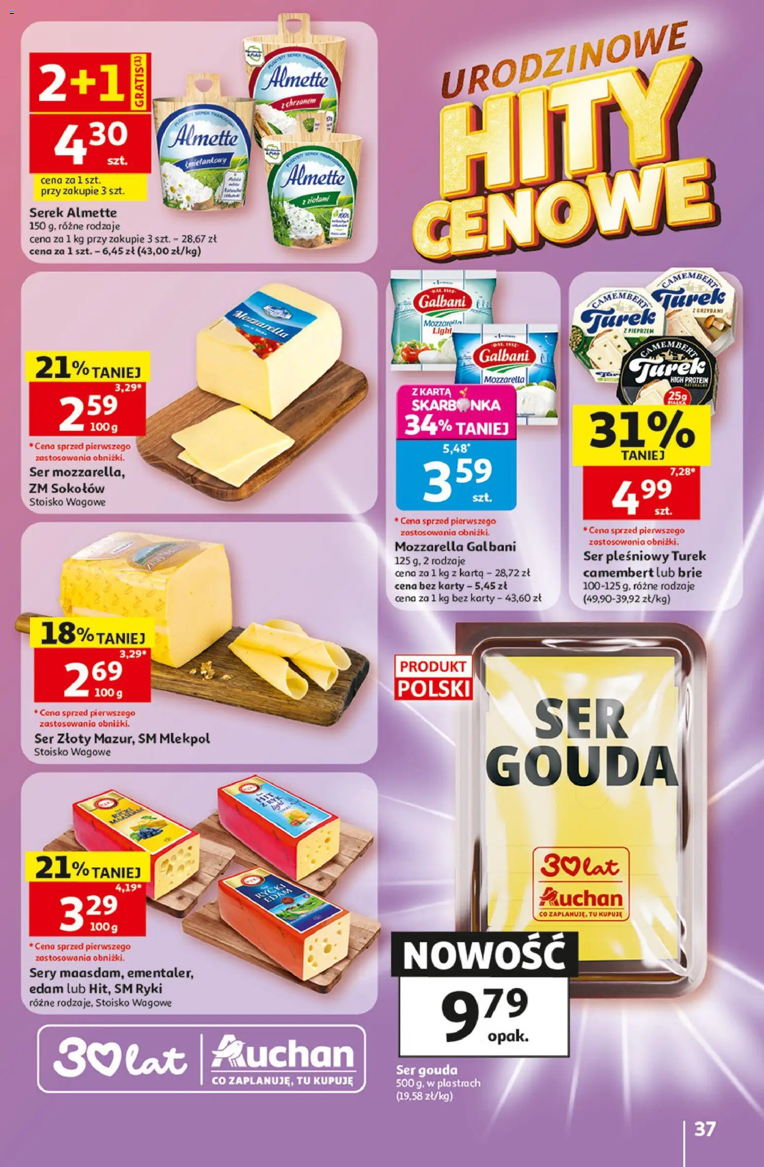 Auchan gazetka - 30 Lat Hipermarket od 07.05.2026 | Strona: 37 | Produkty: Karta, Ser pleśniowy, Serek, Sery