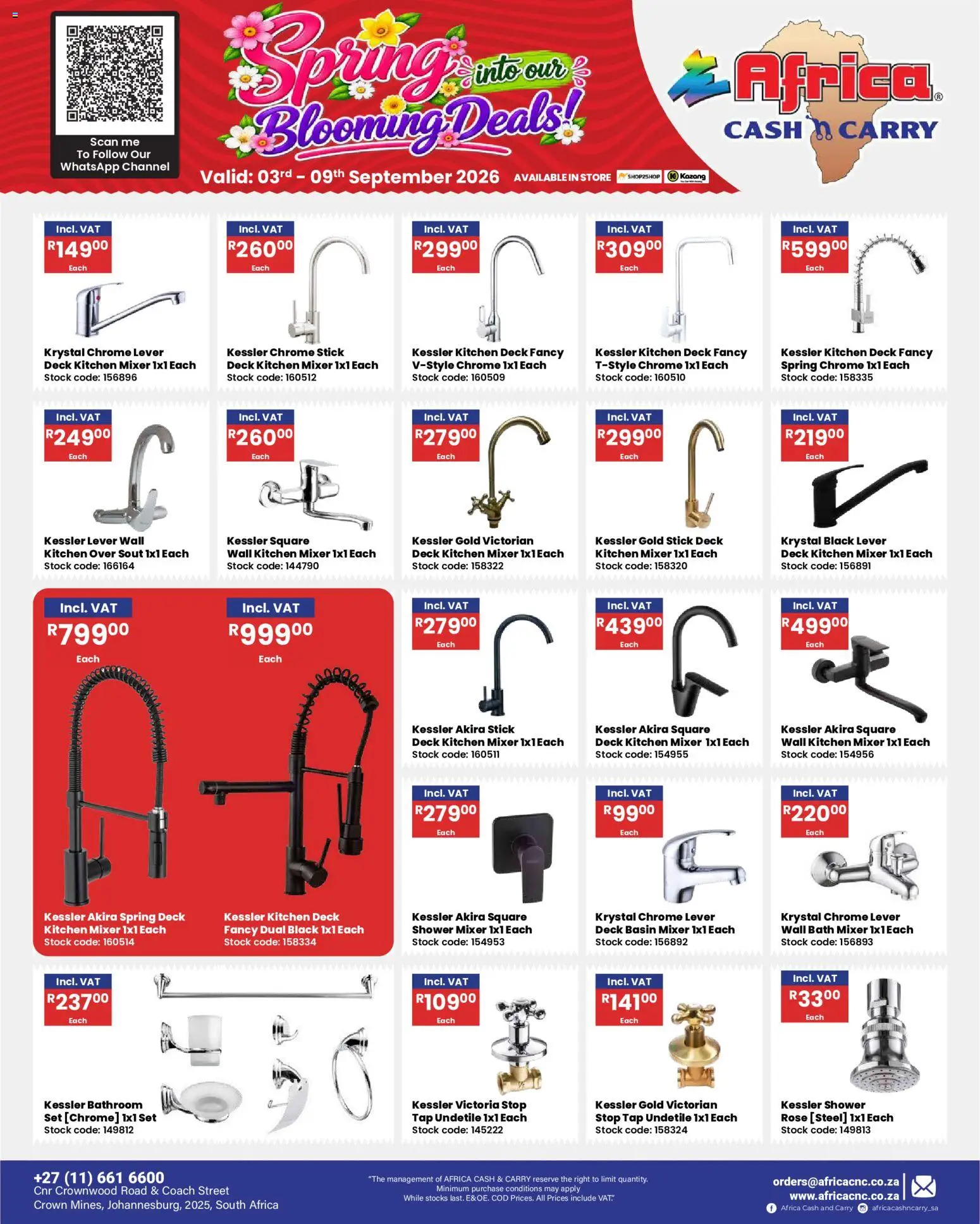 New Africa Cash & Carry catalogue – valid from 03/09/2026 | Page: 40 | Products: Bath, Tap, Shower set, Stock