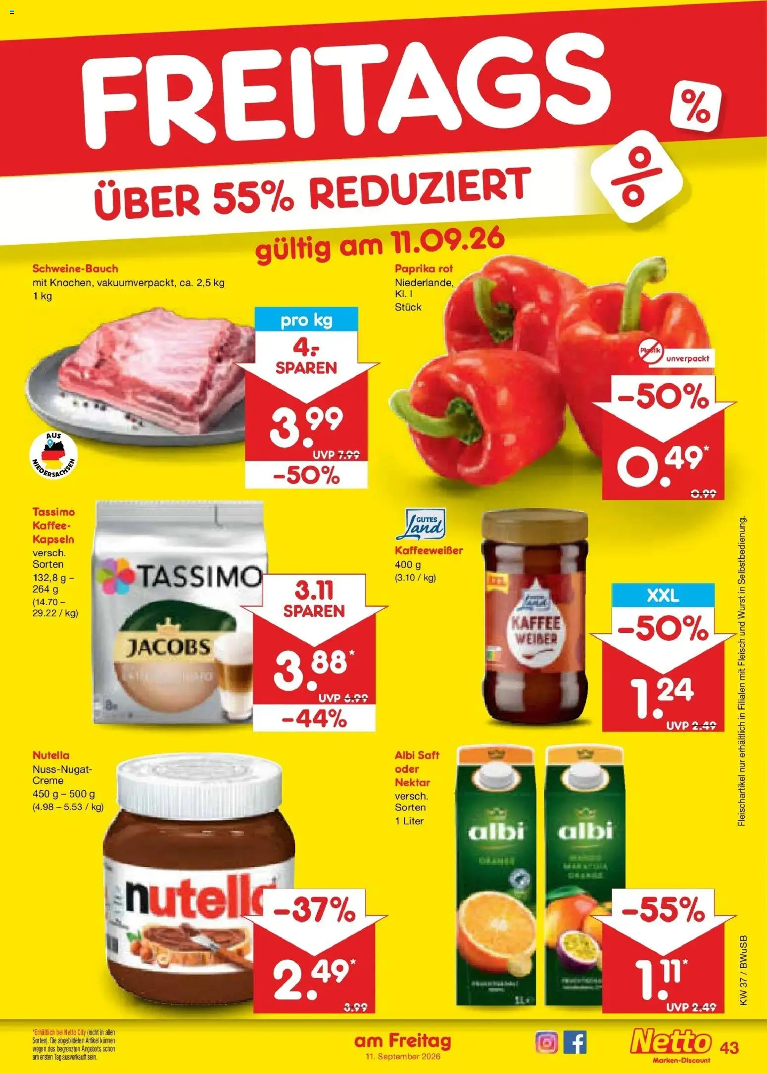 Netto Marken-Discount Prospekt Bielefeld – gültig ab 07.09.2026 | Seite: 61 | Produkte: Kaffee, Schweinebauch, Paprika rot, Nutella