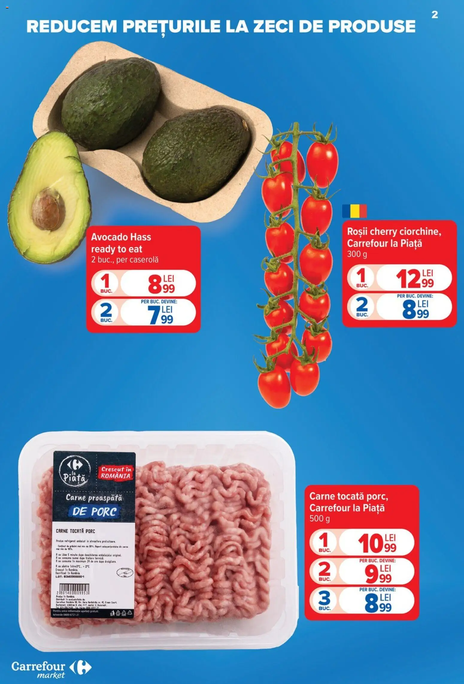 Noul catalog Carrefour – valabil de la 22.07.2026 | Pagină: 2 | Produse: Roșii, Carne tocată, Avocado