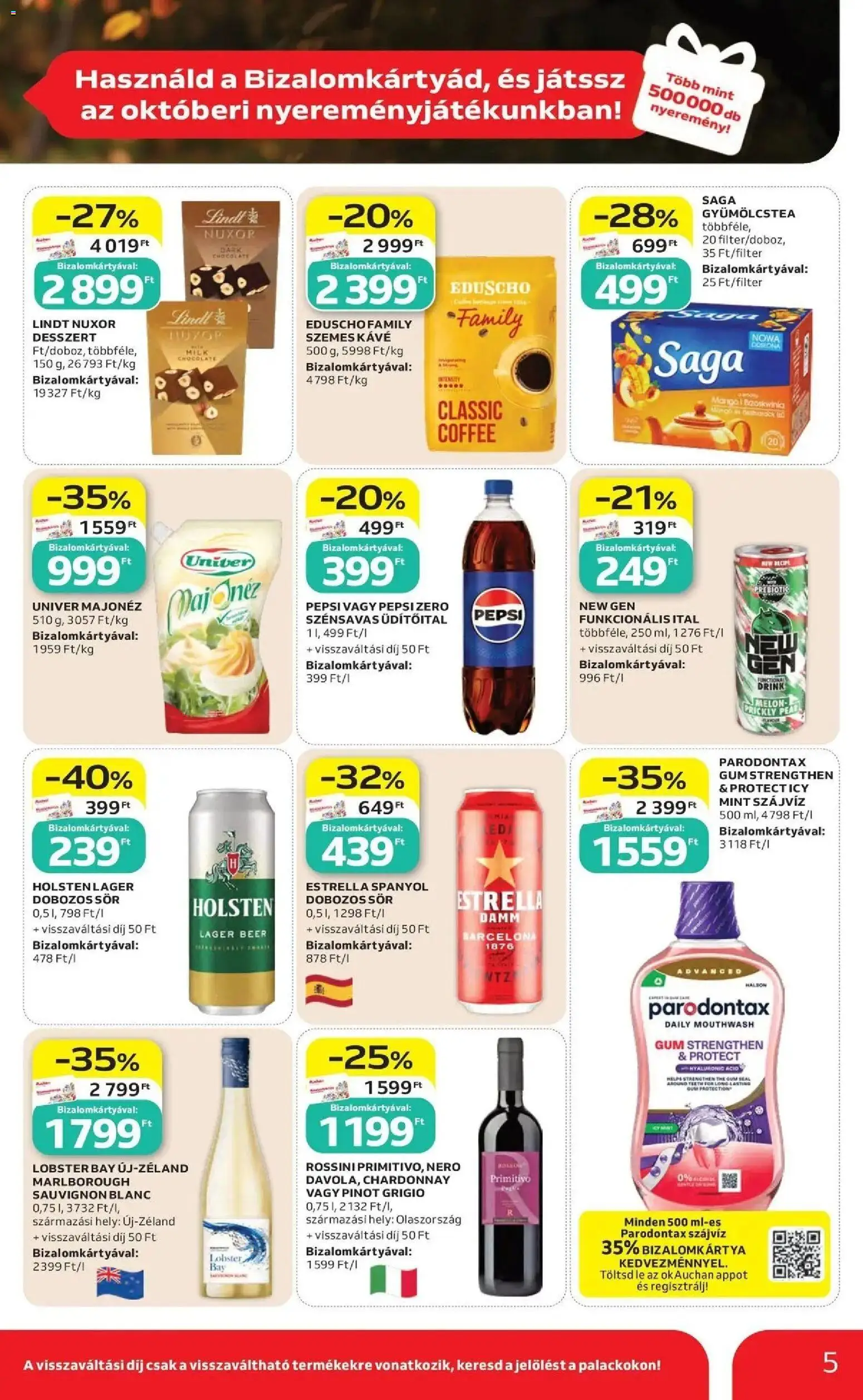 Auchan akciós újság Szolnok - 2026.10.22. -tól/töl > akció, lapozható szórólap 🛍️ | Oldal: 5 | Termékek: Pepsi, Máj, Univer, Dobozos sör