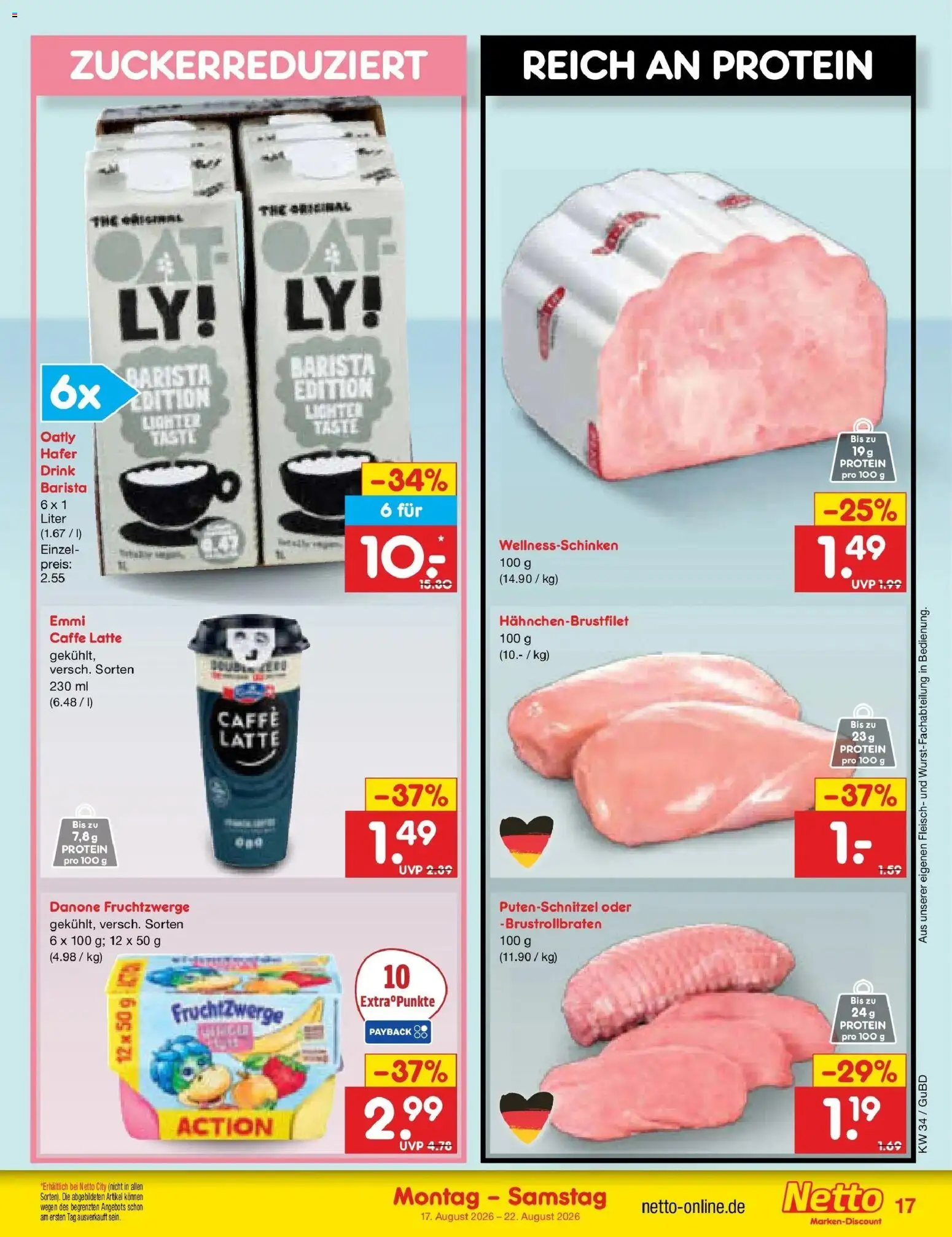 Netto Marken-Discount Prospekt Augustusburg – gültig ab 17.08.2026 | Seite: 23 | Produkte: Fruchtzwerge, Putenschnitzel, Oatly, Fleisch