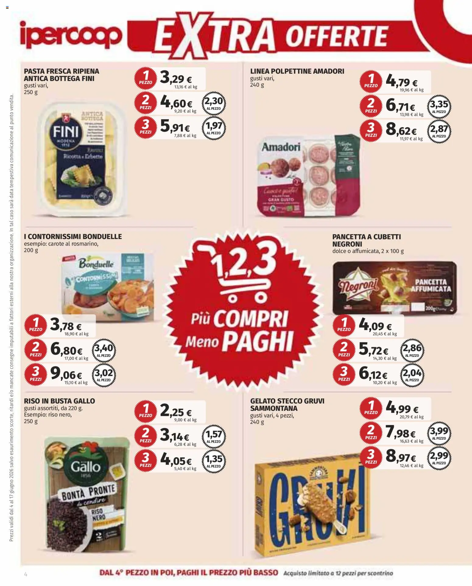 Volantino Ipercoop del 04.06.2026 | Pagina: 4 | Prodotti: Riso, Pancetta, Gelato, Carote