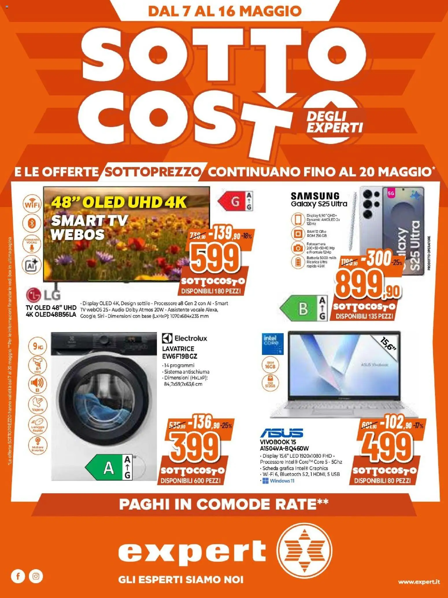 Volantino Expert del 07.05.2026 | Pagina: 1 | Prodotti: smart TV, USB, Batteria, Samsung