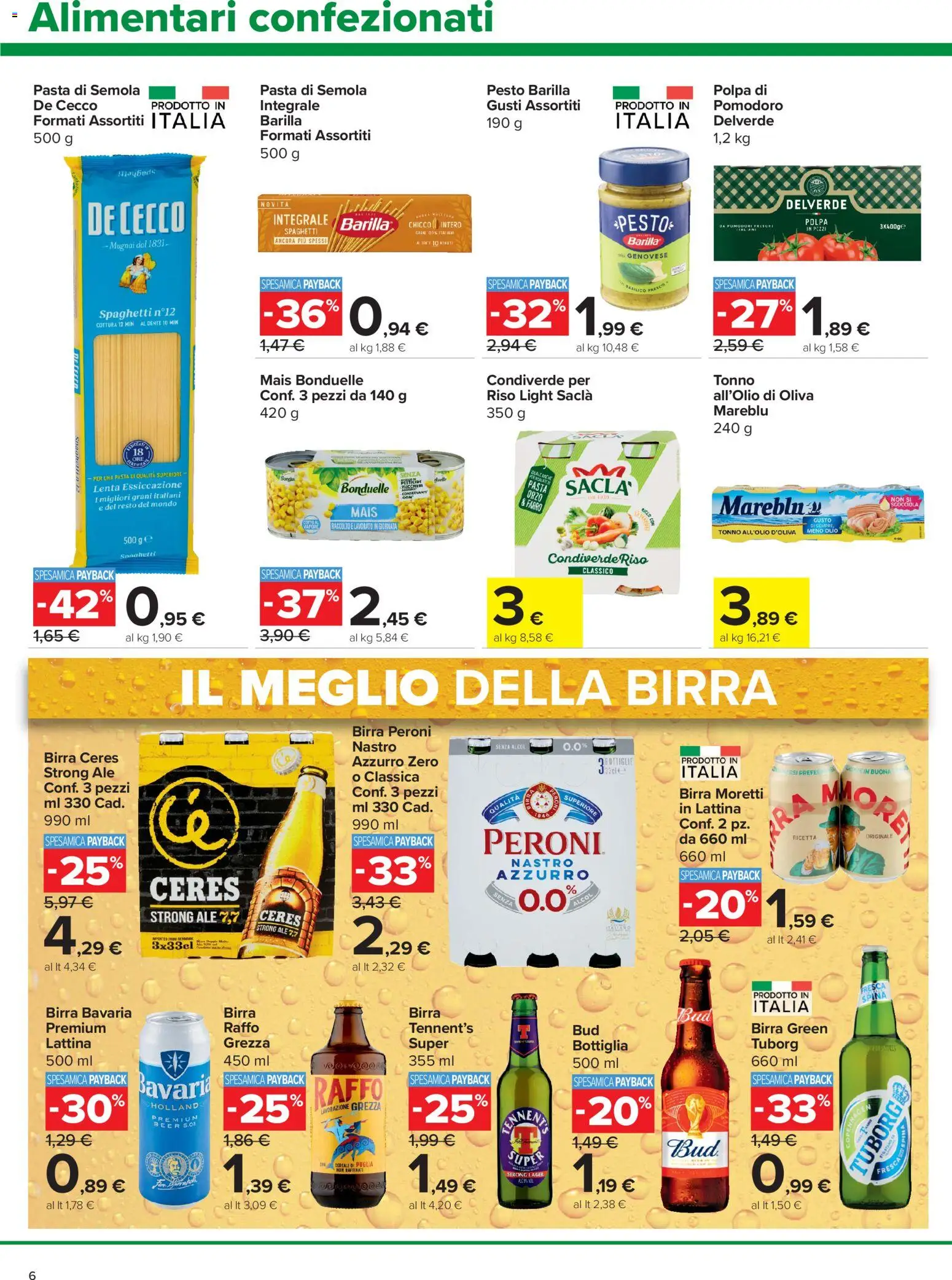 Volantino Carrefour del 02/07/2026 | Pagina: 6 | Prodotti: Pomodoro, Birra Moretti, Pesto, Ceres
