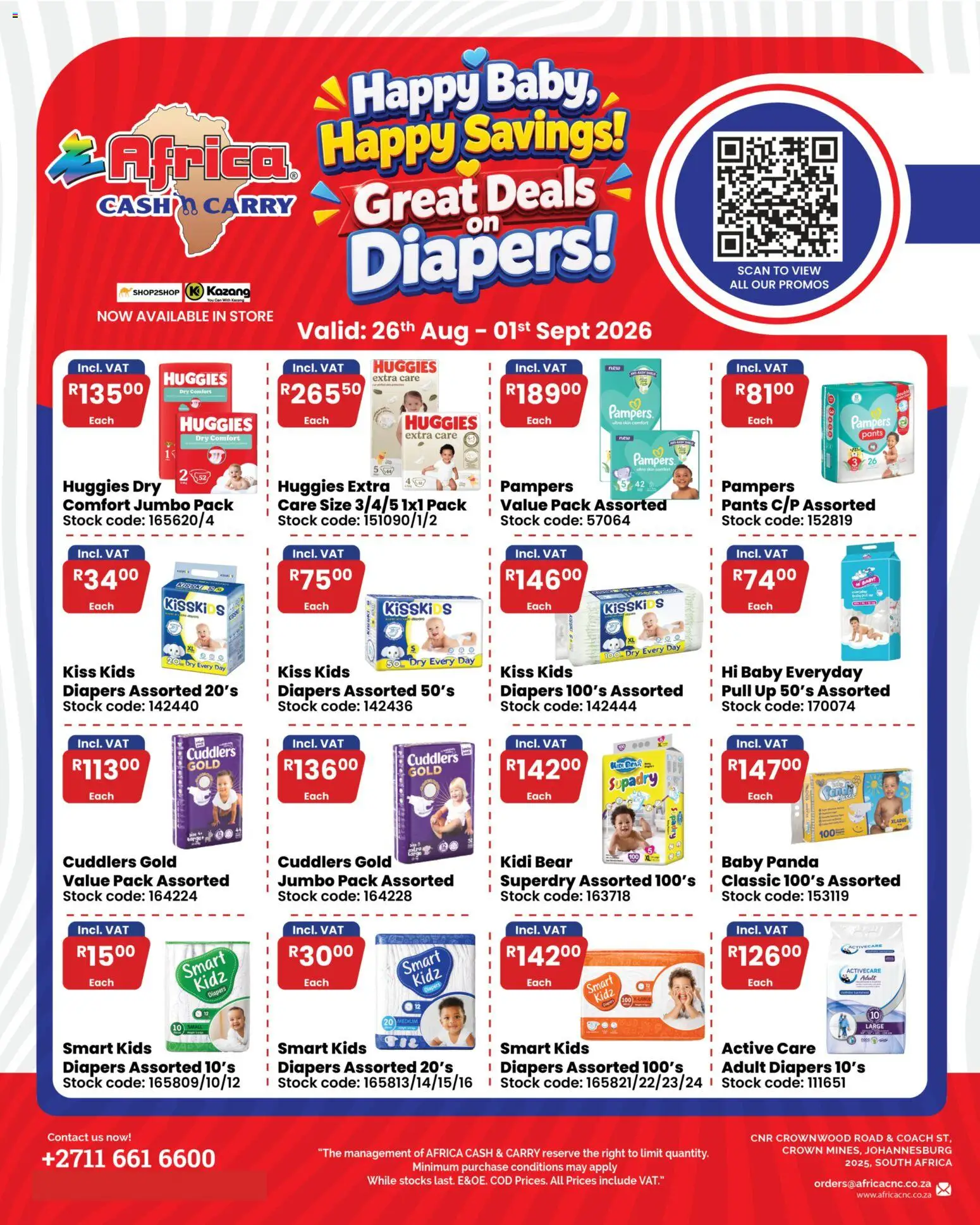 New Africa Cash & Carry catalogue – valid from 26/08/2026 | Page: 1 | Products: Pants, Diapers, Stock