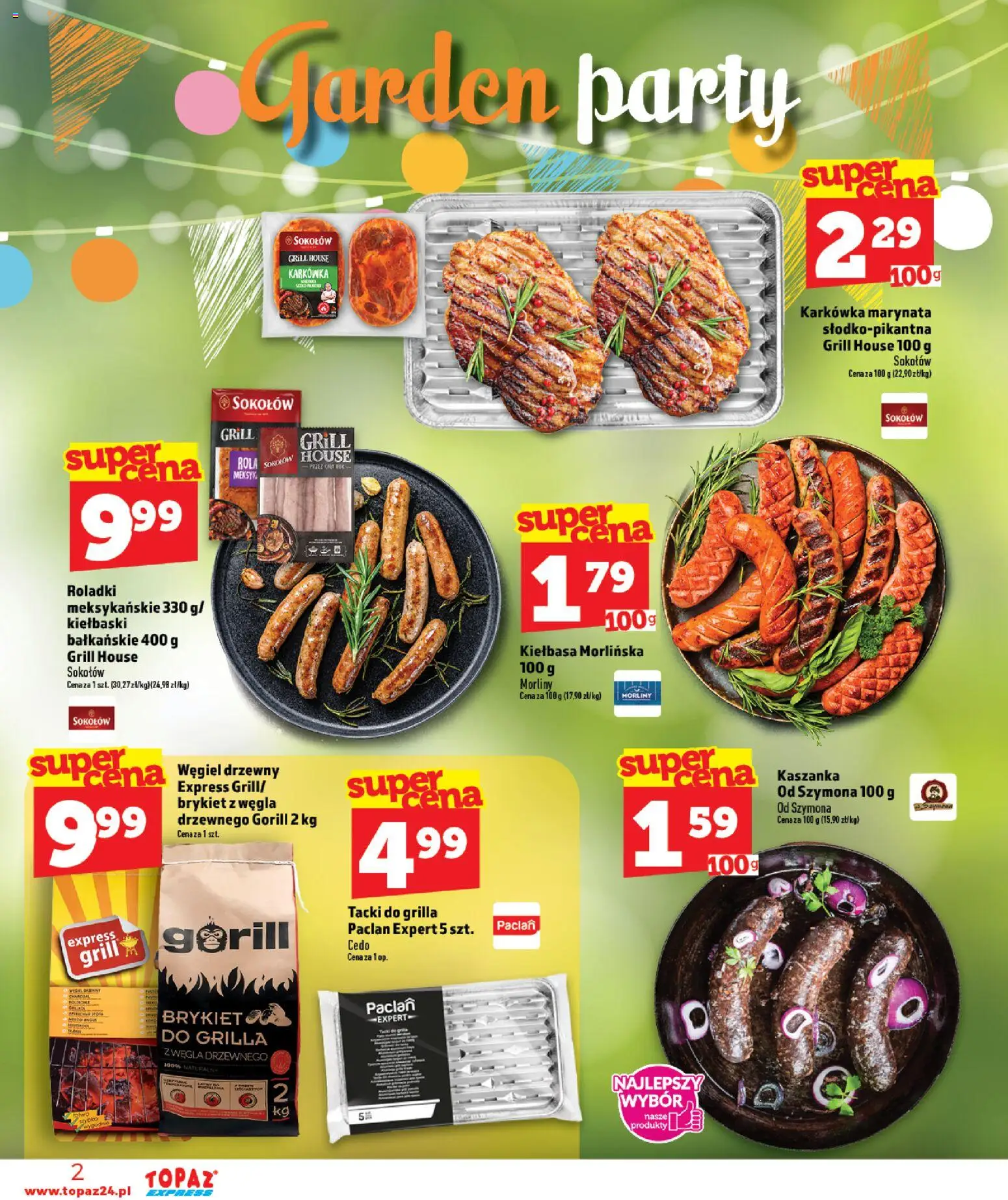 Topaz gazetka - Express od 09.07.2026 | Strona: 2 | Produkty: Kiełbasa, Karkówka, Grill, Kiełbaski