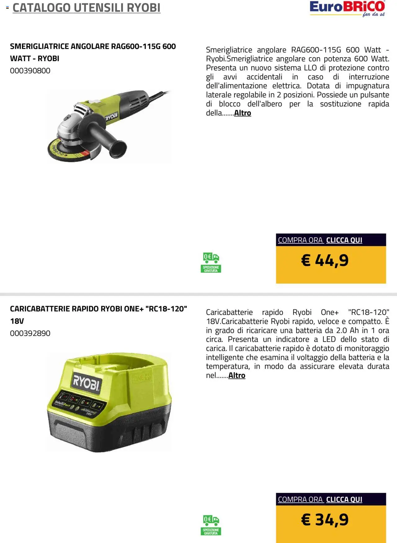 Volantino Eurobrico del 23.07.2025 | Pagina: 3 | Prodotti: Smerigliatrice, Batteria, Caricabatterie