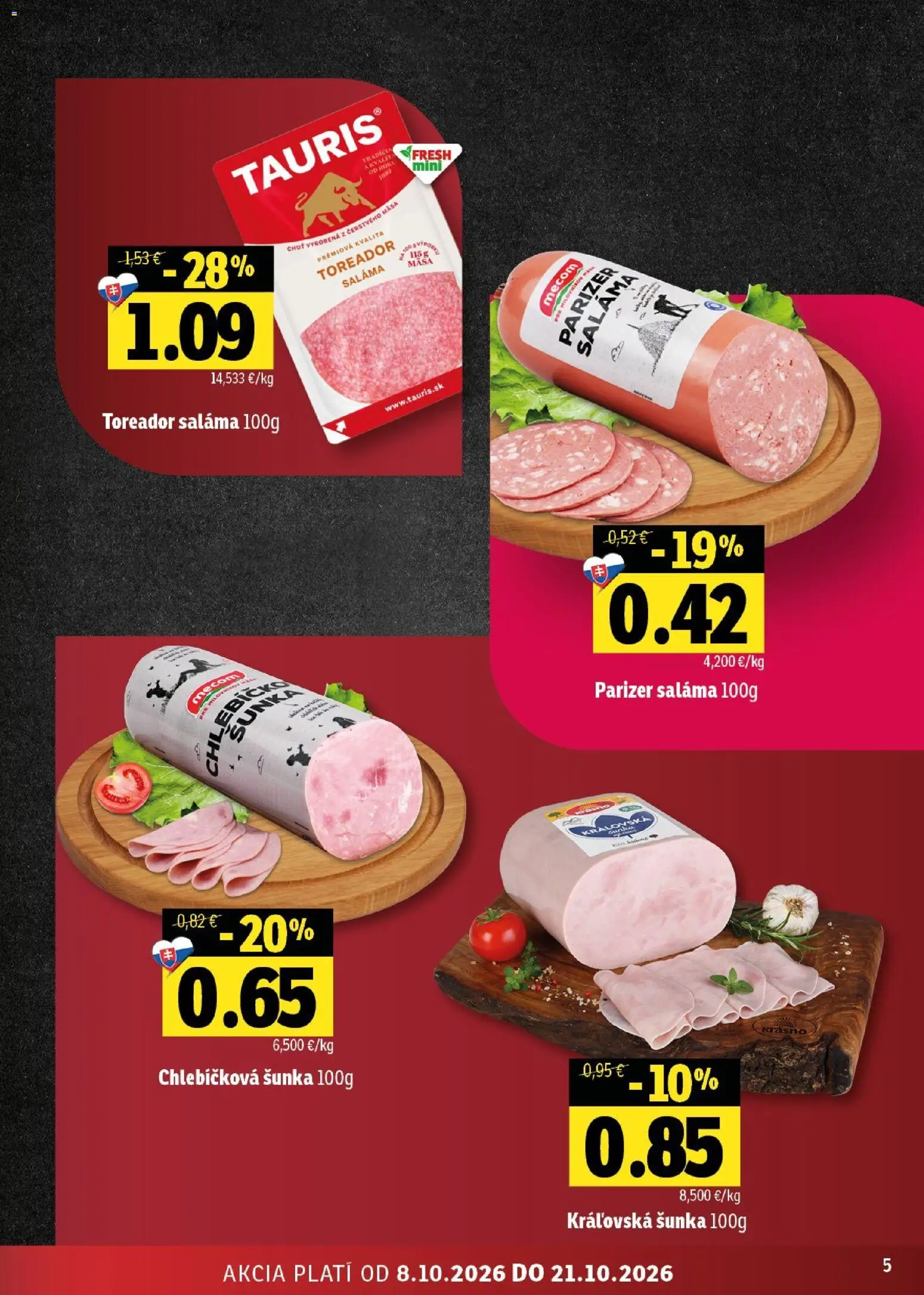 Nové Fresh akcie – leták je platný od 08.10.2026 | Strana: 5 | Produkty: Saláma, Šunka
