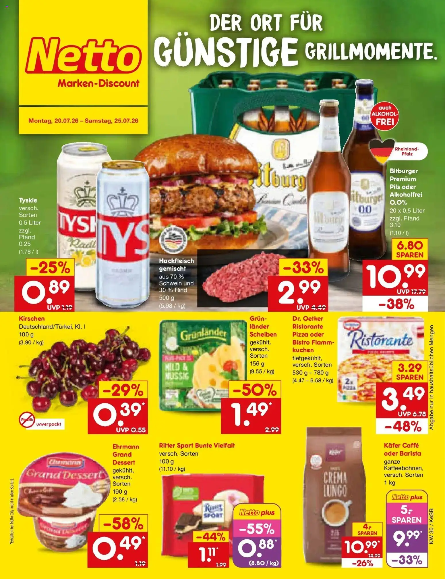 Netto Marken-Discount Prospekt Kruft – gültig ab 20.07.2026 | Seite: 1 | Produkte: Ristorante, Tyskie, Pizza, Hackfleisch