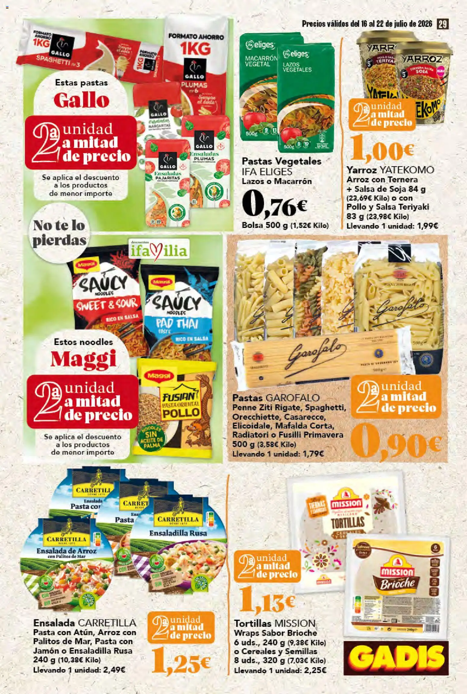 Gadis folleto │ válido desde el 16/07/2026 | Página: 29 | Productos: Ensaladilla, Aceite, Jamón, Bolsa