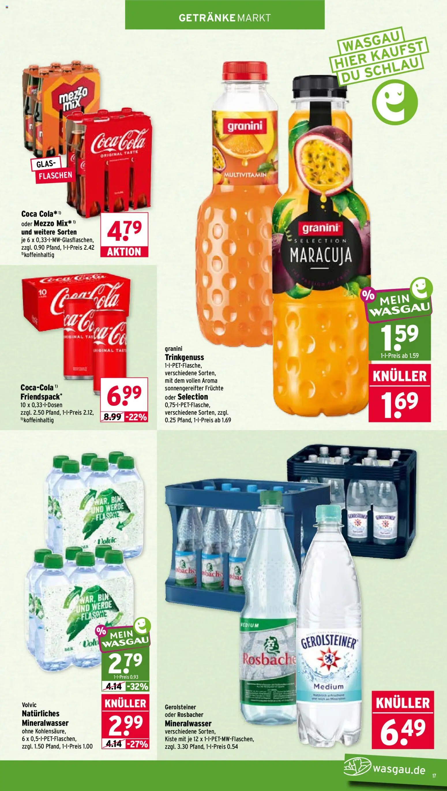 Wasgau Prospekt – gültig ab 20.07.2026 | Seite: 17 | Produkte: Mineralwasser, Granini, Volvic, Gerolsteiner