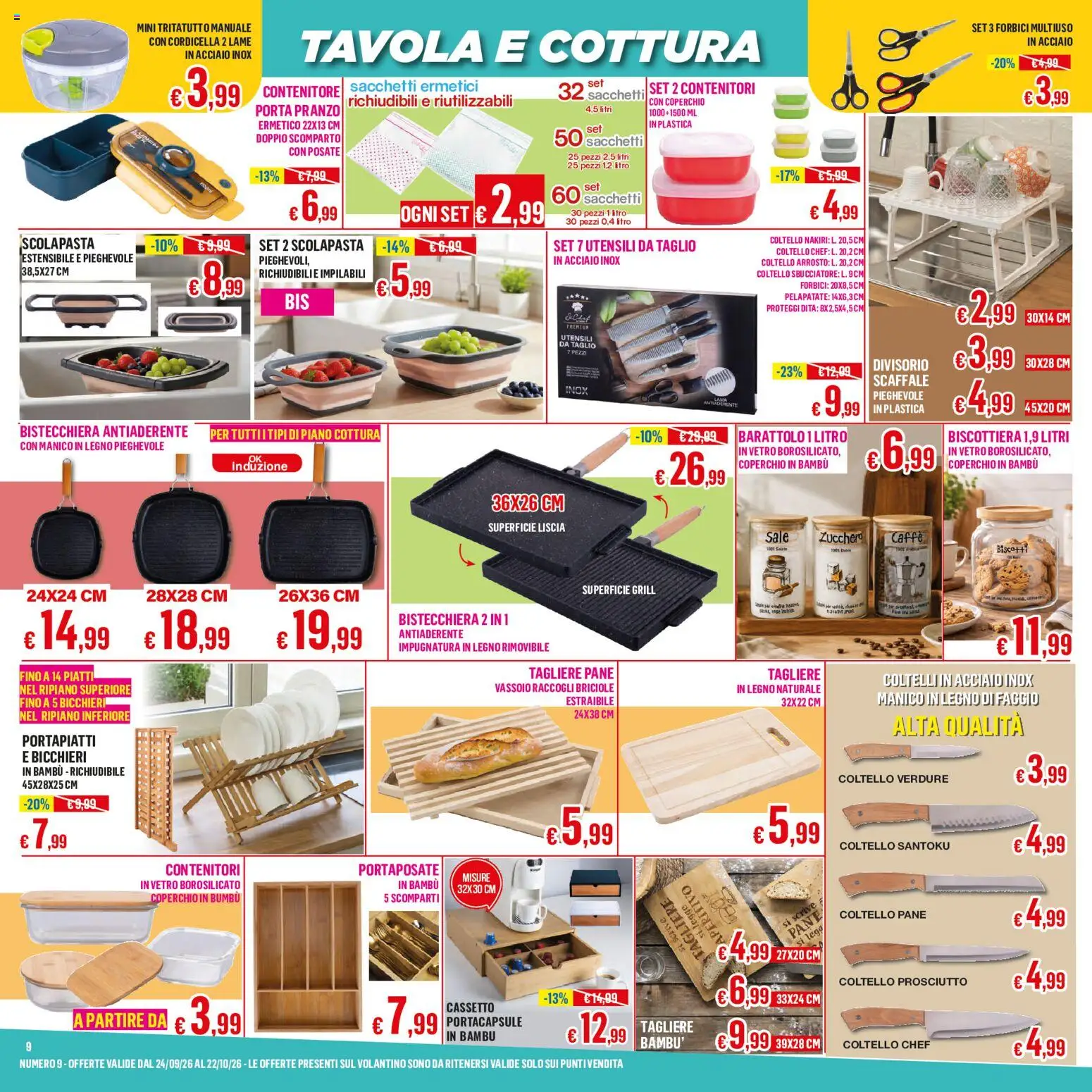 Volantino Satur del 24/09/2026 | Pagina: 9 | Prodotti: Arrosto, Posate, Coltelli, Portaposate