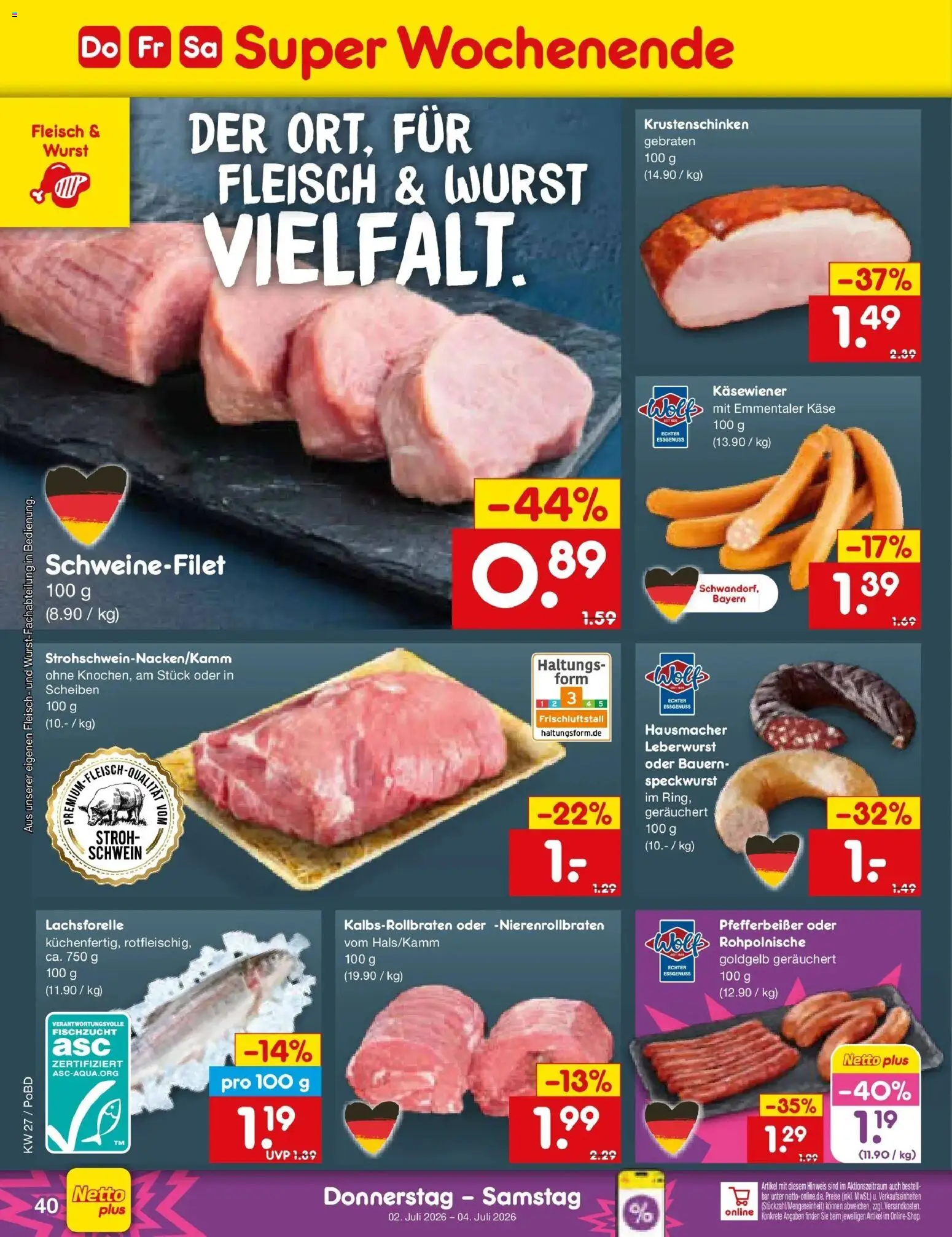 Netto Marken-Discount Prospekt Selb – gültig ab 28.06.2026 | Seite: 58 | Produkte: Käse, Schweinefilet, Wurst, Fleisch