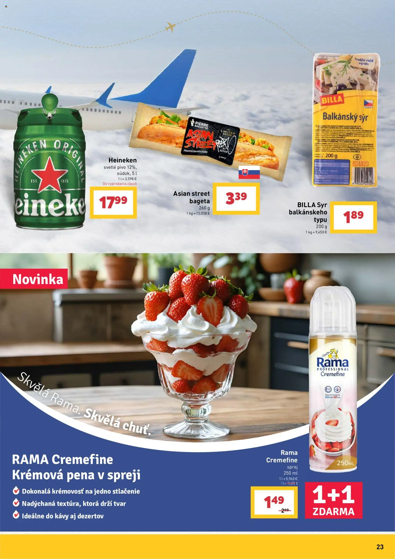 Nové Billa akcie – leták je platný od 29.07.2026 | Strana: 23 | Produkty: Pivo, Syr, Balkánsky syr, Rama