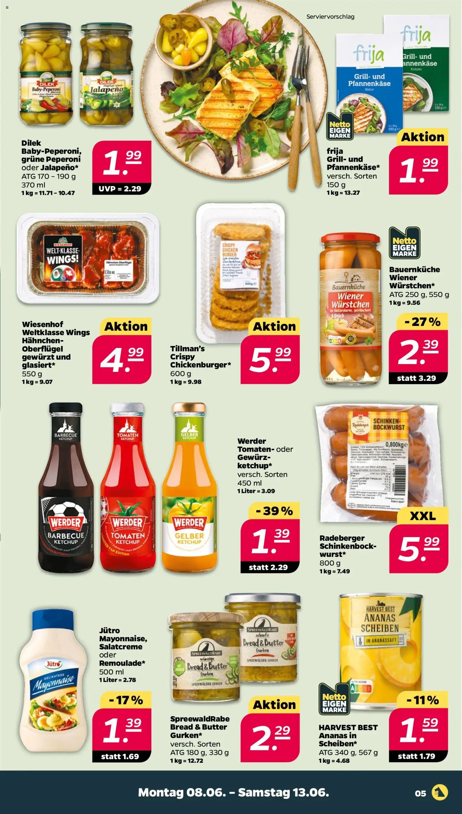 Netto Prospekt – gültig ab 08.06.2026 | Seite: 5 | Produkte: Bockwurst, Grill, Ananas, Schinken