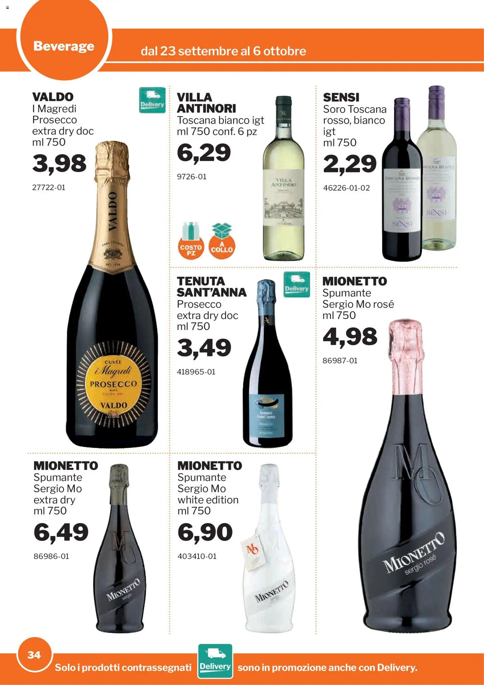 Volantino Sogegross del 23/09/2026 | Pagina: 34 | Prodotti: Prosecco, Spumante, Collo, Mionetto