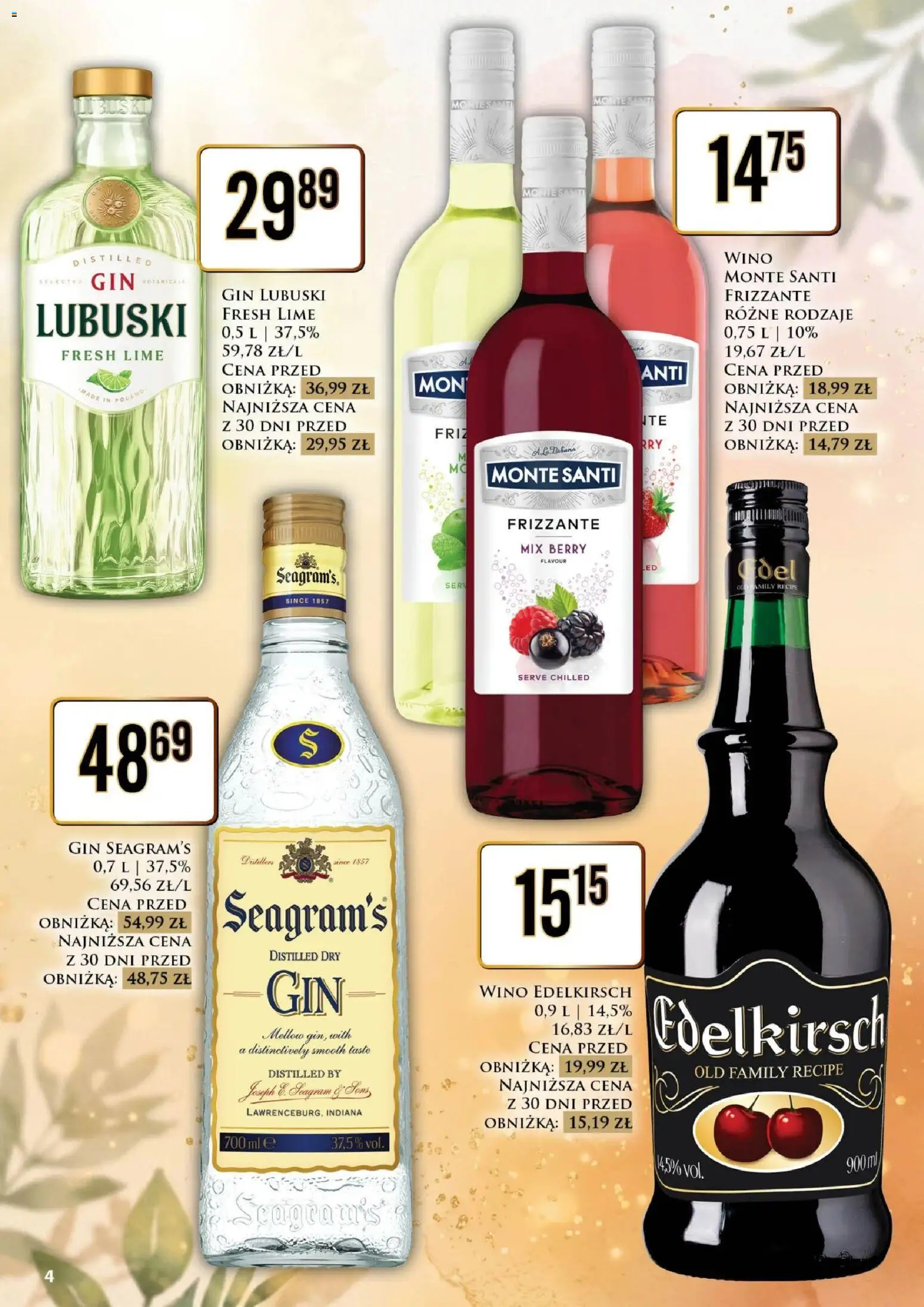 Dino gazetka alkoholowa od 16.10.2026 | Strona: 4 | Produkty: Gin Seagram's, Gin Lubuski, Wino Monte, Wino